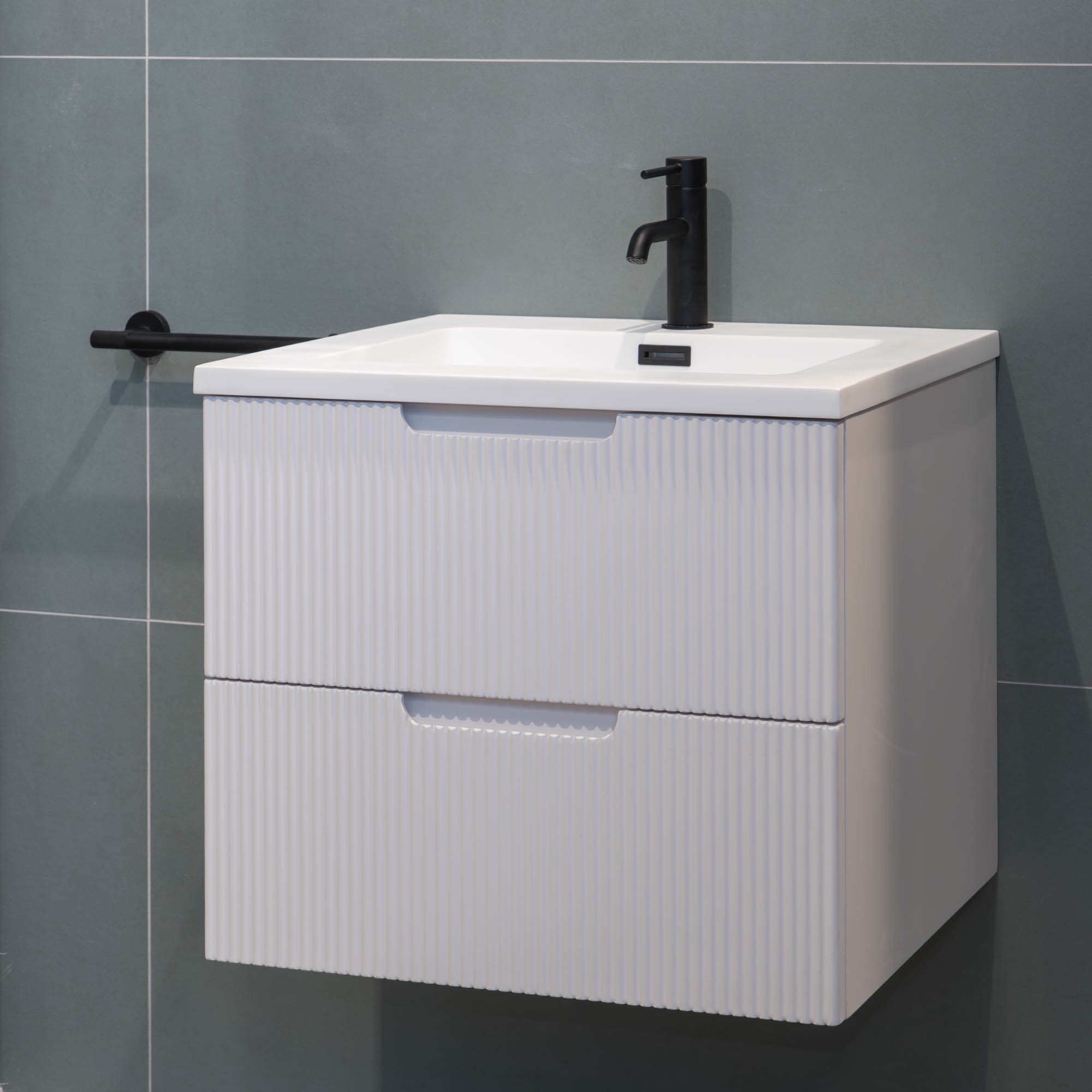 Granlusso™ Opus White Fluted Wall Mounted Vanity Unit With Solid Surface Washbasin