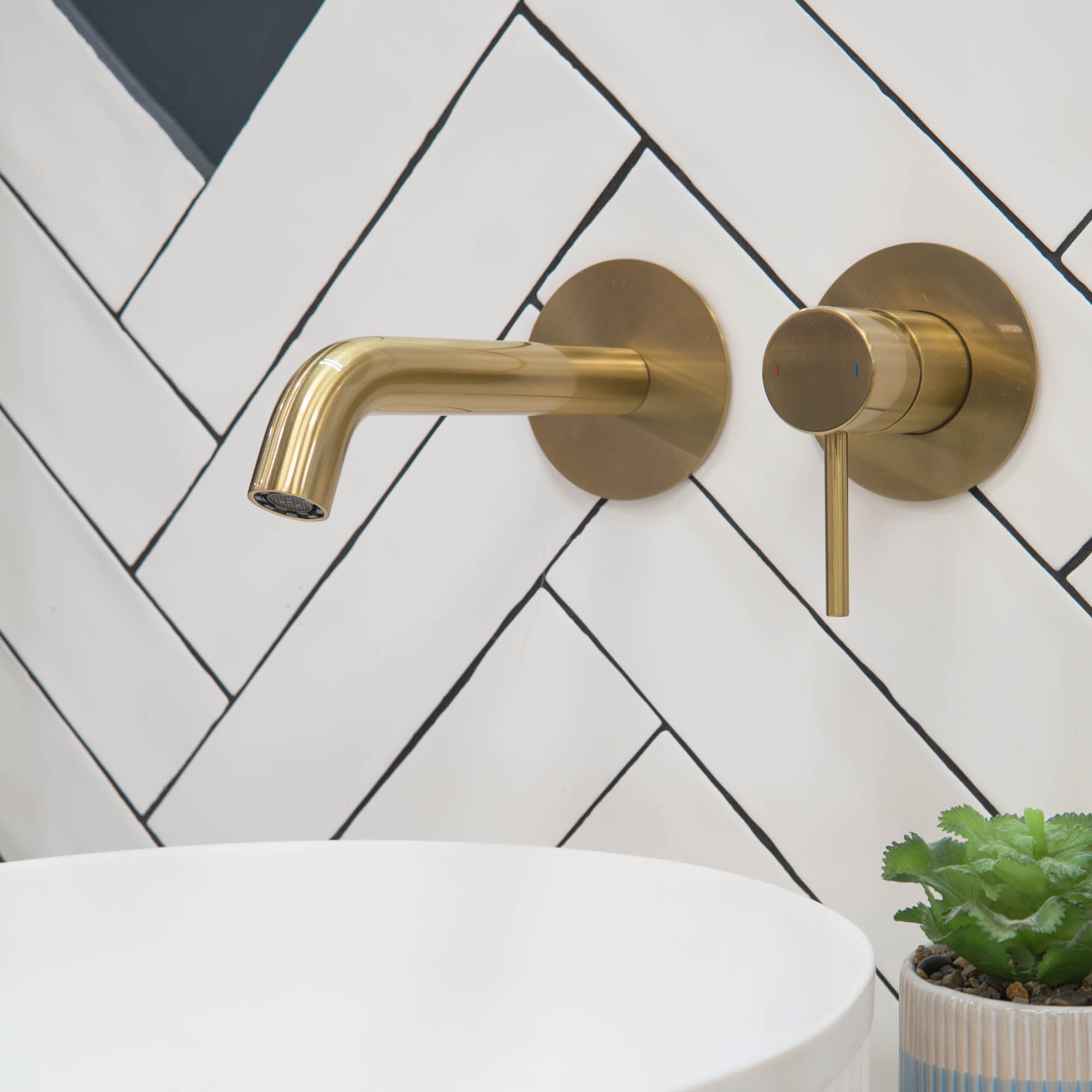 Granlusso Portofino 2 Hole Wall Mounted Basin Mixer Tap in Brushed Brass