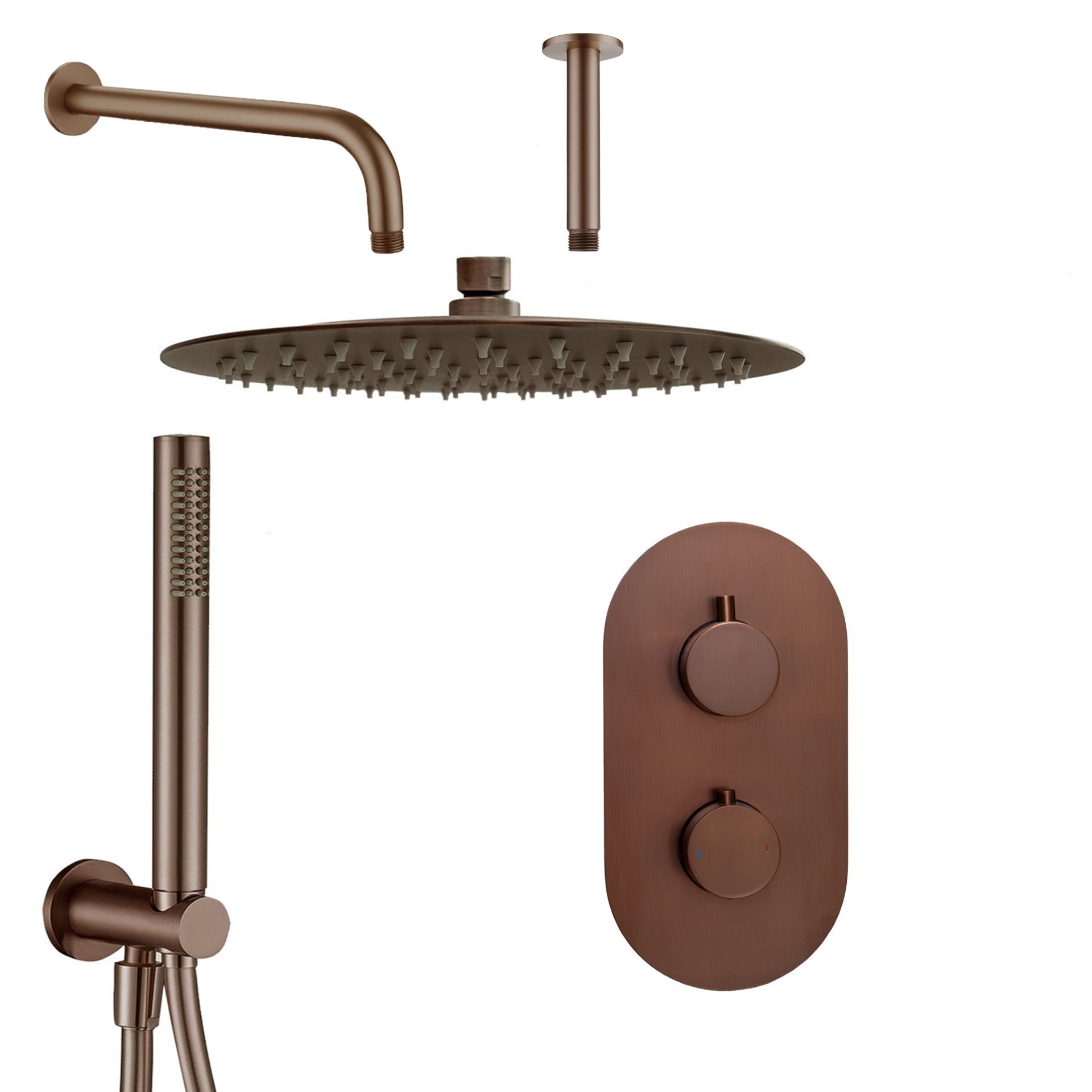 granlusso portofino 2 outlet thermostatic shower valve with pencil handset and fixed overhead brushed bronze