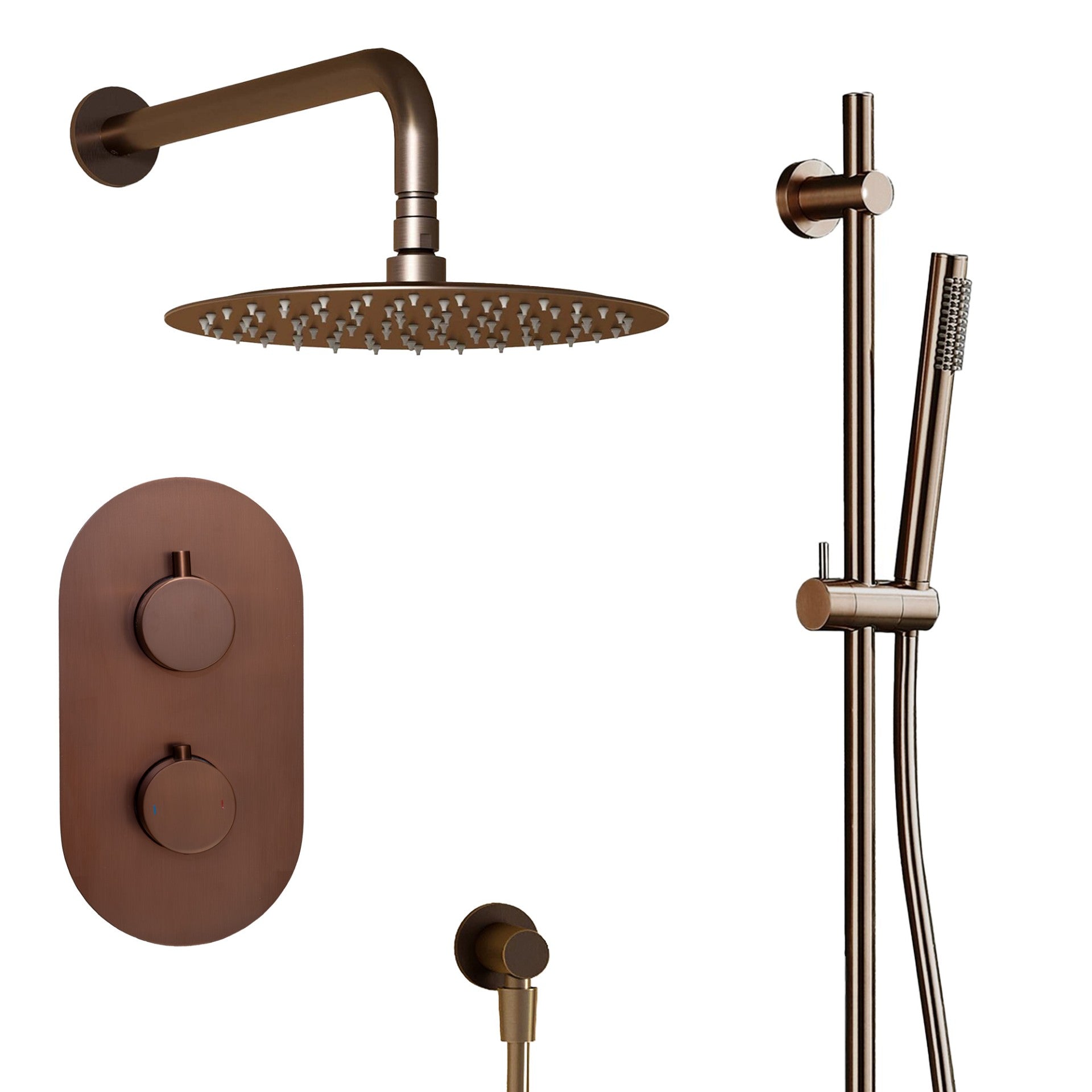granlusso portofino 2 outlet thermostatic shower valve with slide rail pencil handset and fixed overhead brushed bronze