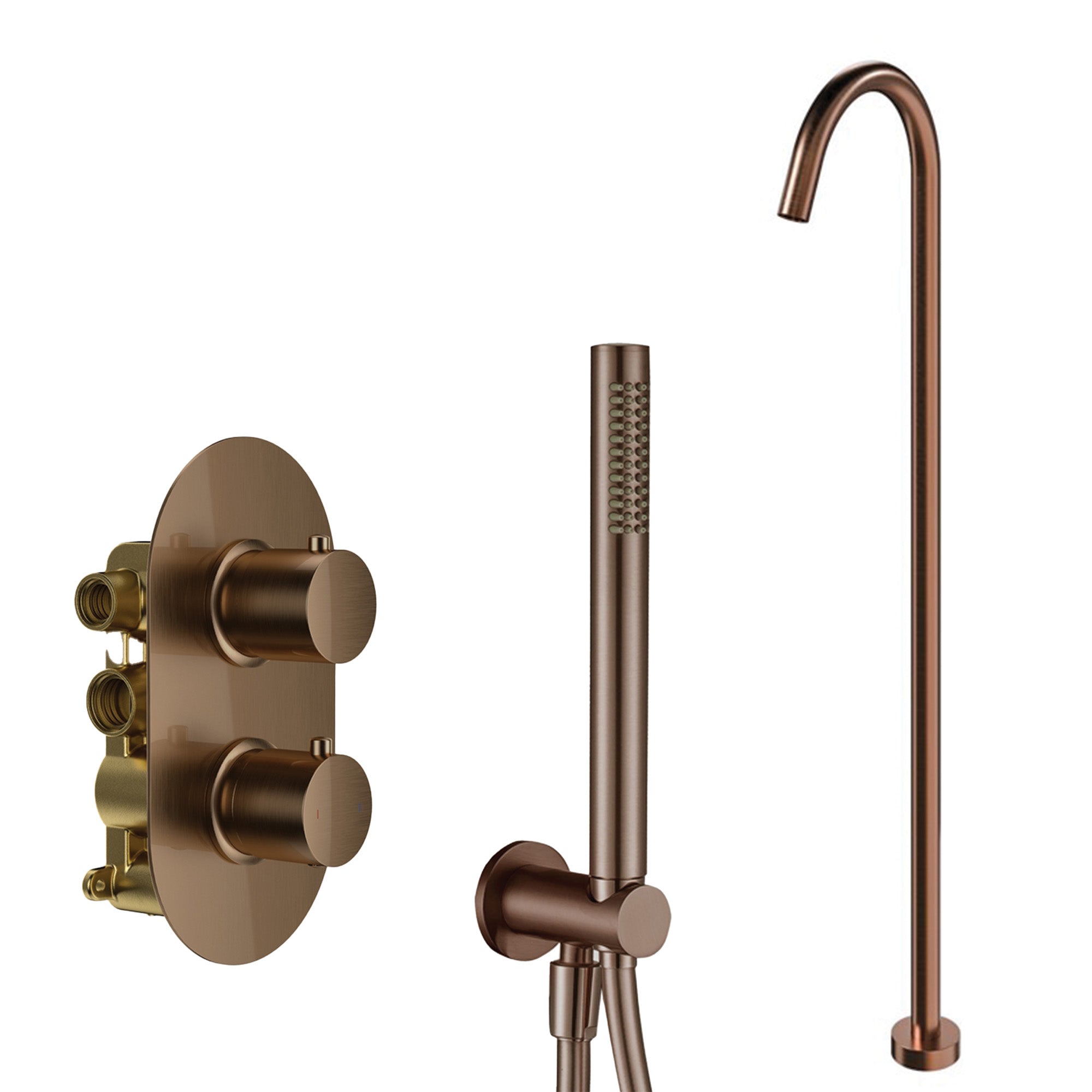 Granlusso Portofino 2 Outlet Thermostatic Shower Valve With Pencil Handset and Freestanding Bath Spout Brushed Bronze