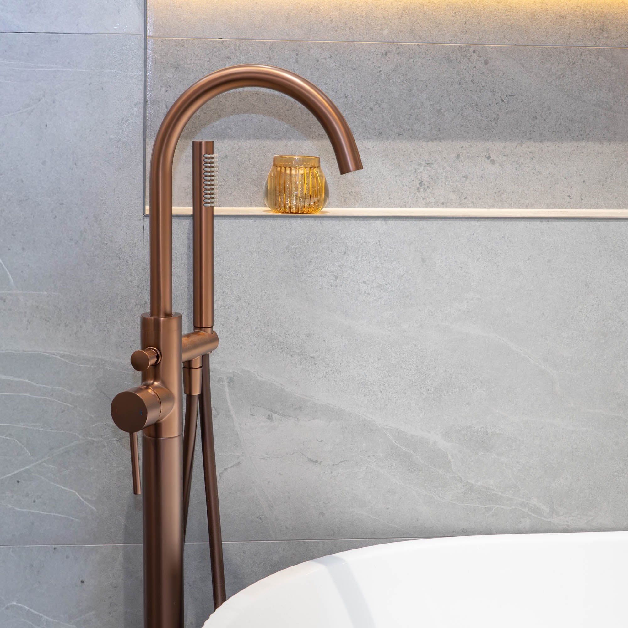 granlusso portofino floorstanding bath shower mixer brushed bronze