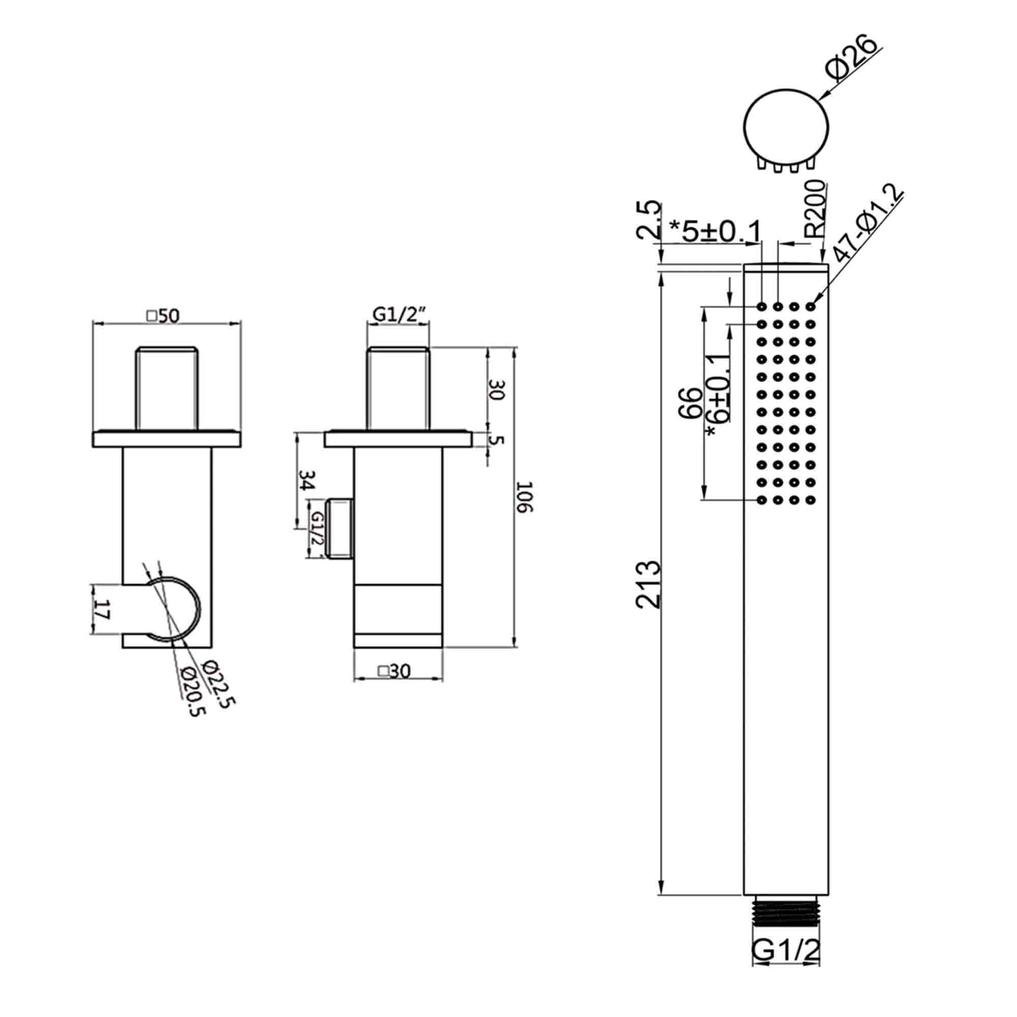 Granlusso Portofino Pencil Handset Technical Drawing