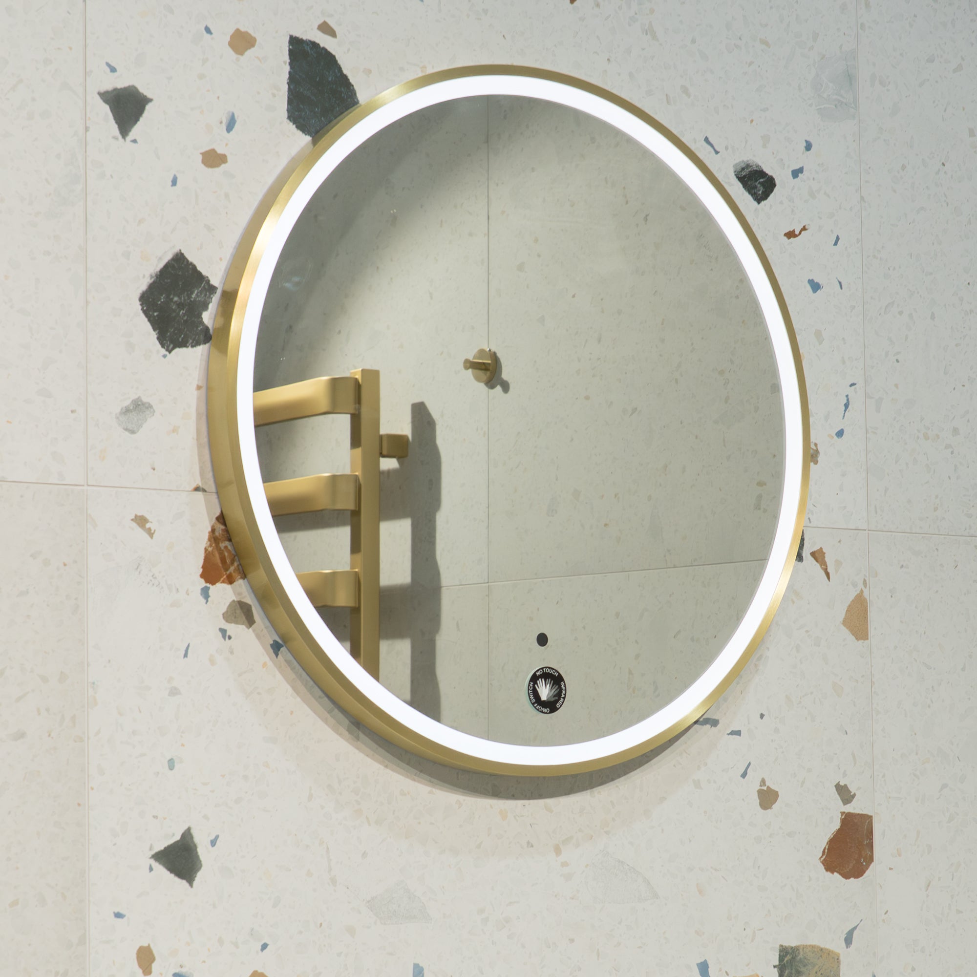 Granlusso Rocco Round LED Mirror with Brushed Brass Frame