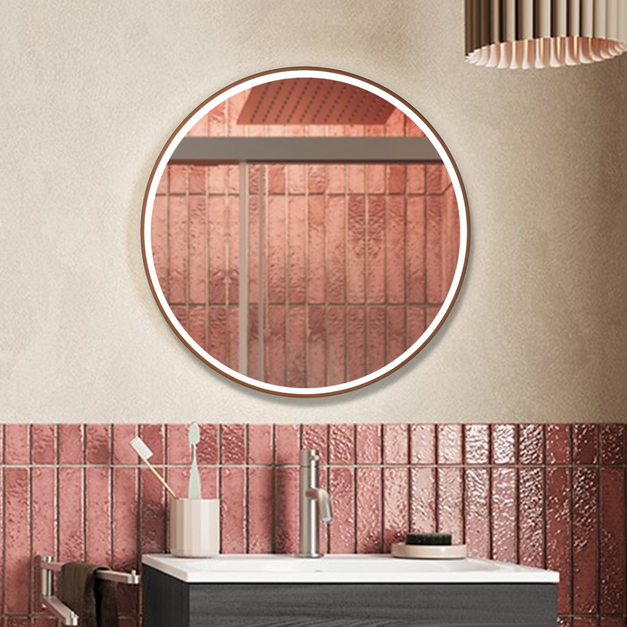 Granlusso Rocco Round LED Mirror with Brushed Bronze Effect Frame