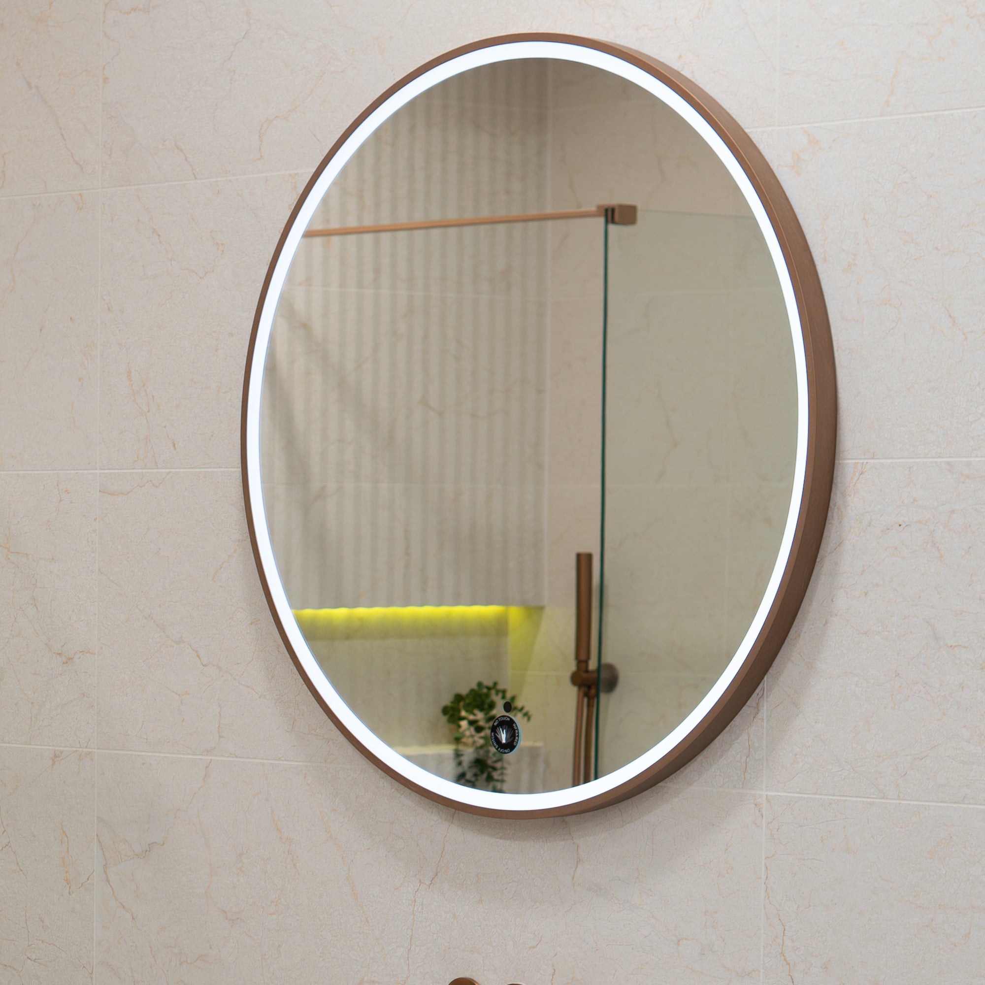 Granlusso Rocco Round LED Mirror with Brushed Bronze Effect Frame