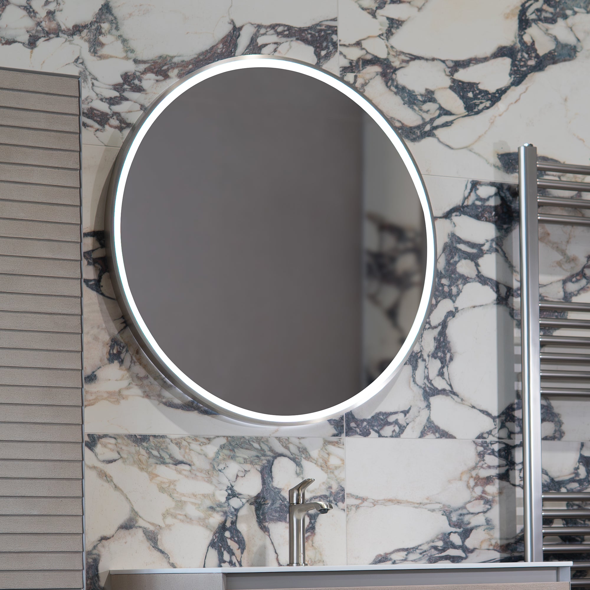 Granlusso Rocco Round LED Mirror with Brushed Stainless Steel Effect Frame