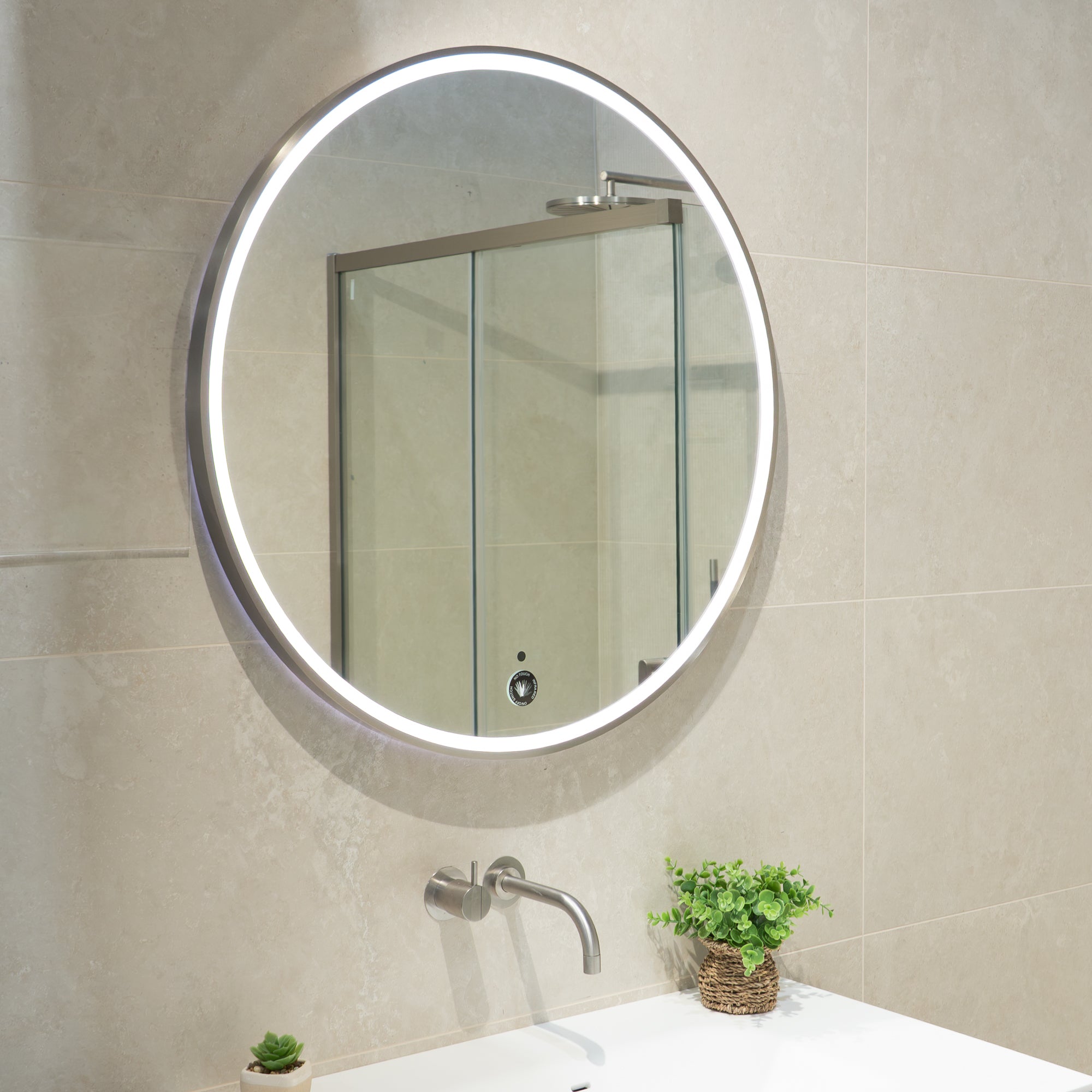 Granlusso Rocco Round LED Mirror with Brushed Stainless Steel Effect Frame