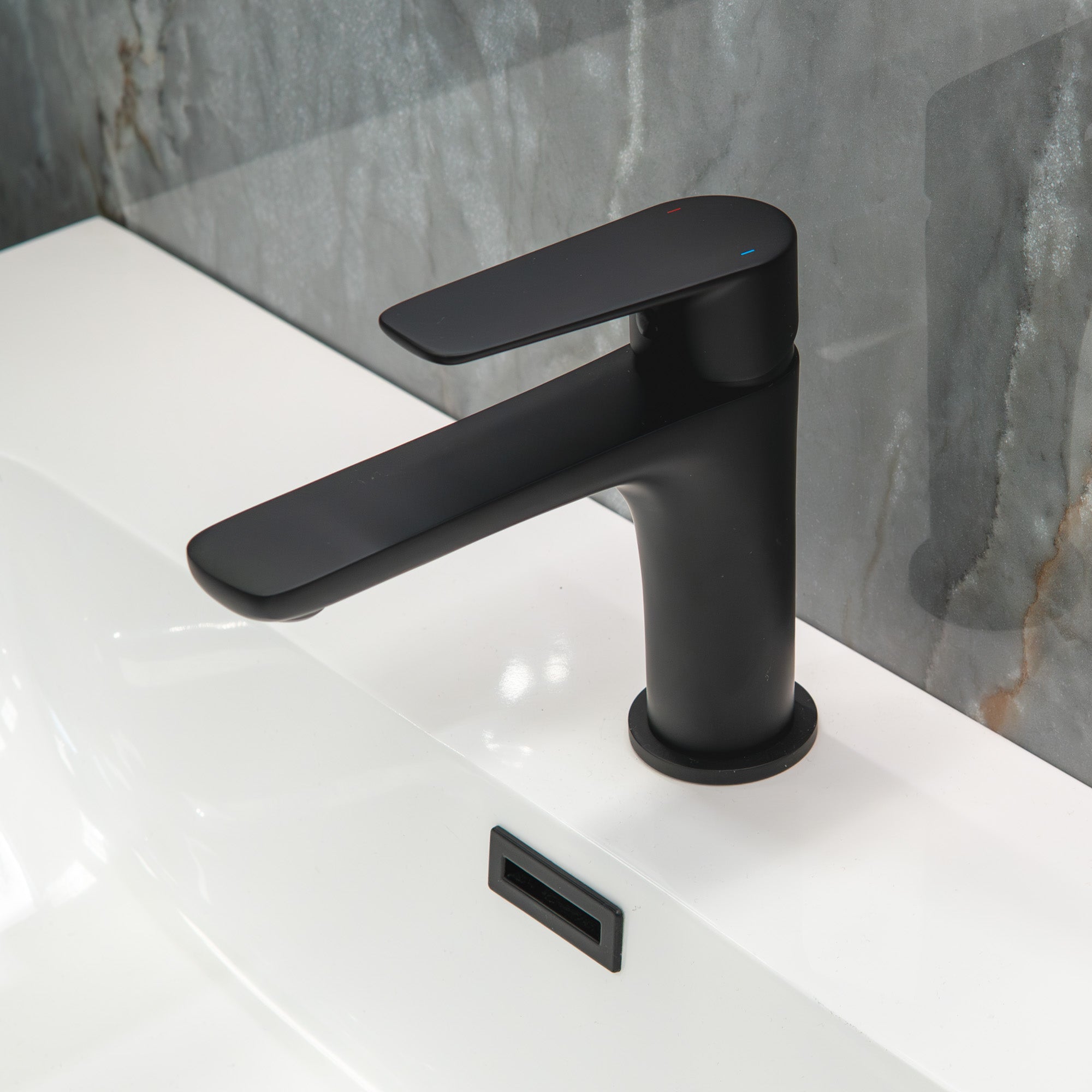 Granlusso Serenity Basin Mixer Matt Black with Click-Clack Waste