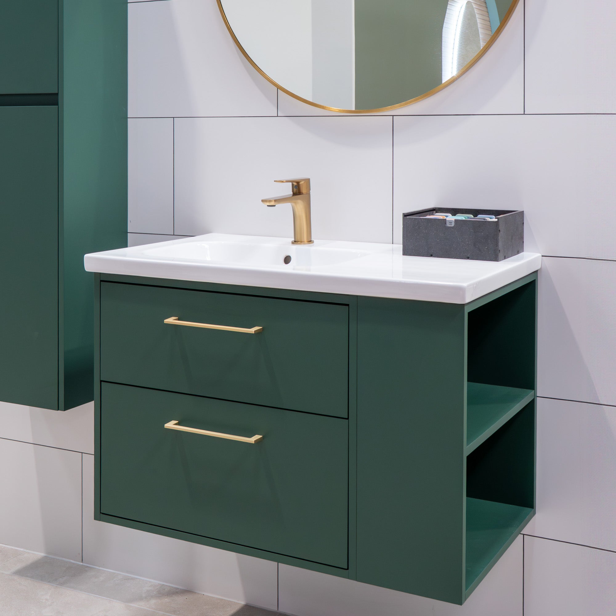 Granlusso Serenity Wall Hung Vanity Unit With Offset Basin and Open Shelves