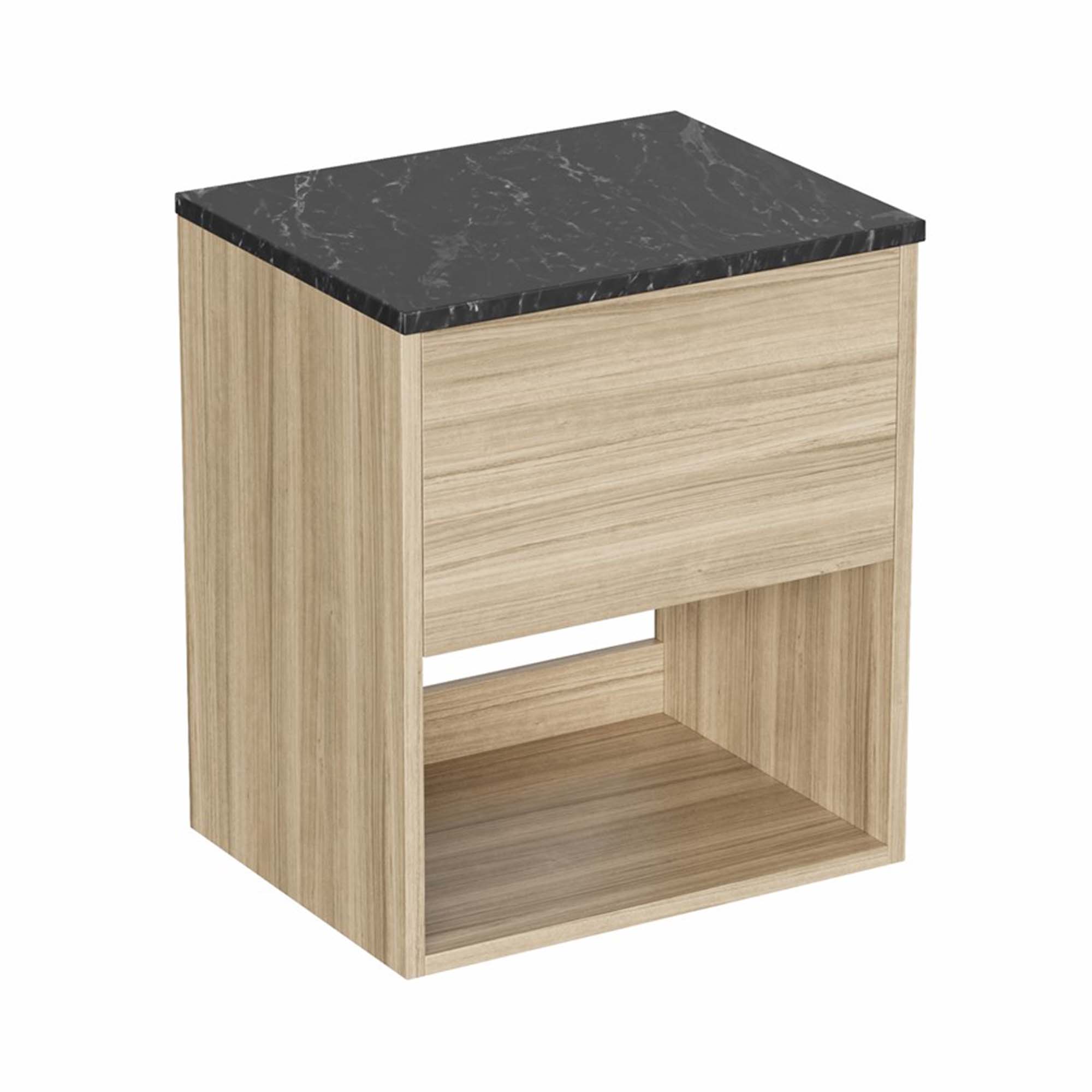 Hackney Wall Mounted Vanity Unit With Marquina Worktop Cherry Wood