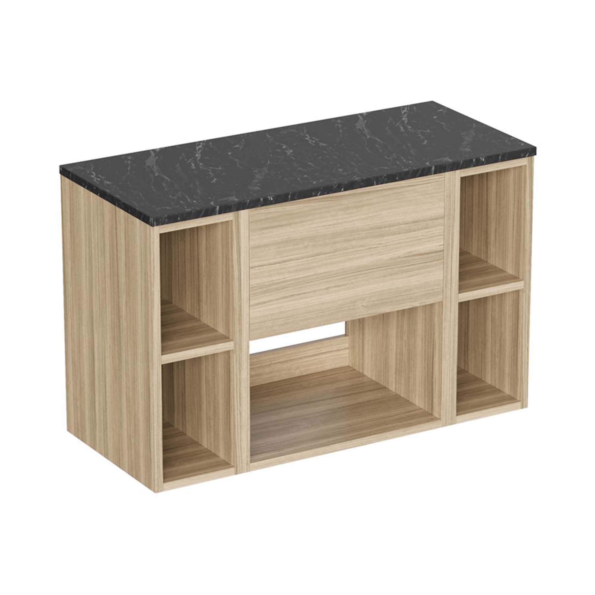 hackney 900 wall mounted vanity unit with marquina worktop and 2 shelf units cherry wood