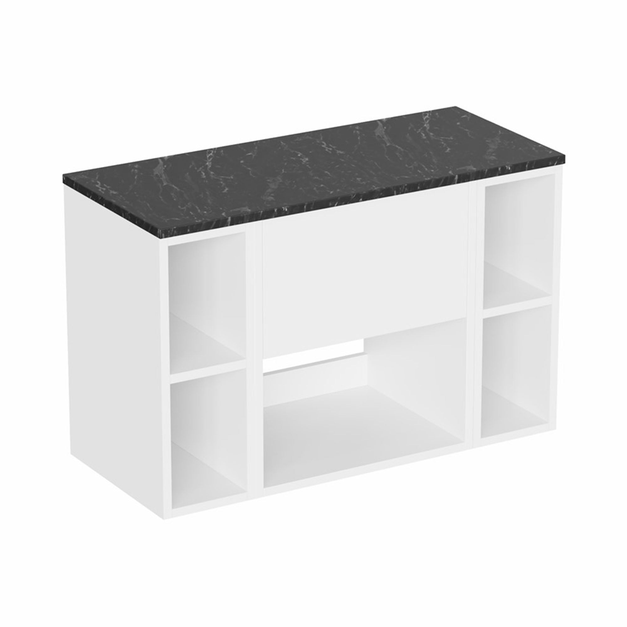 hackney 900 wall mounted vanity unit with marquina worktop and 2 shelf units gloss white