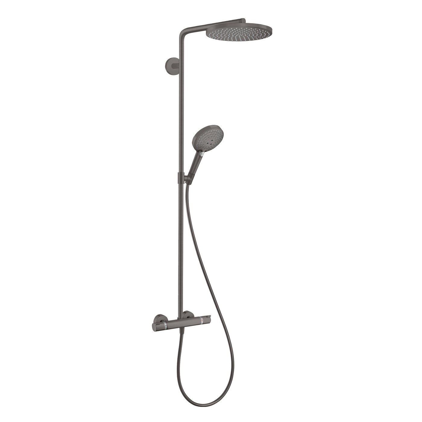 Hansgrohe Raindance Select 1-Jet Shower with 240mm Head - in brushed black chrome finish. Supplied by Deluxe Bathrooms.