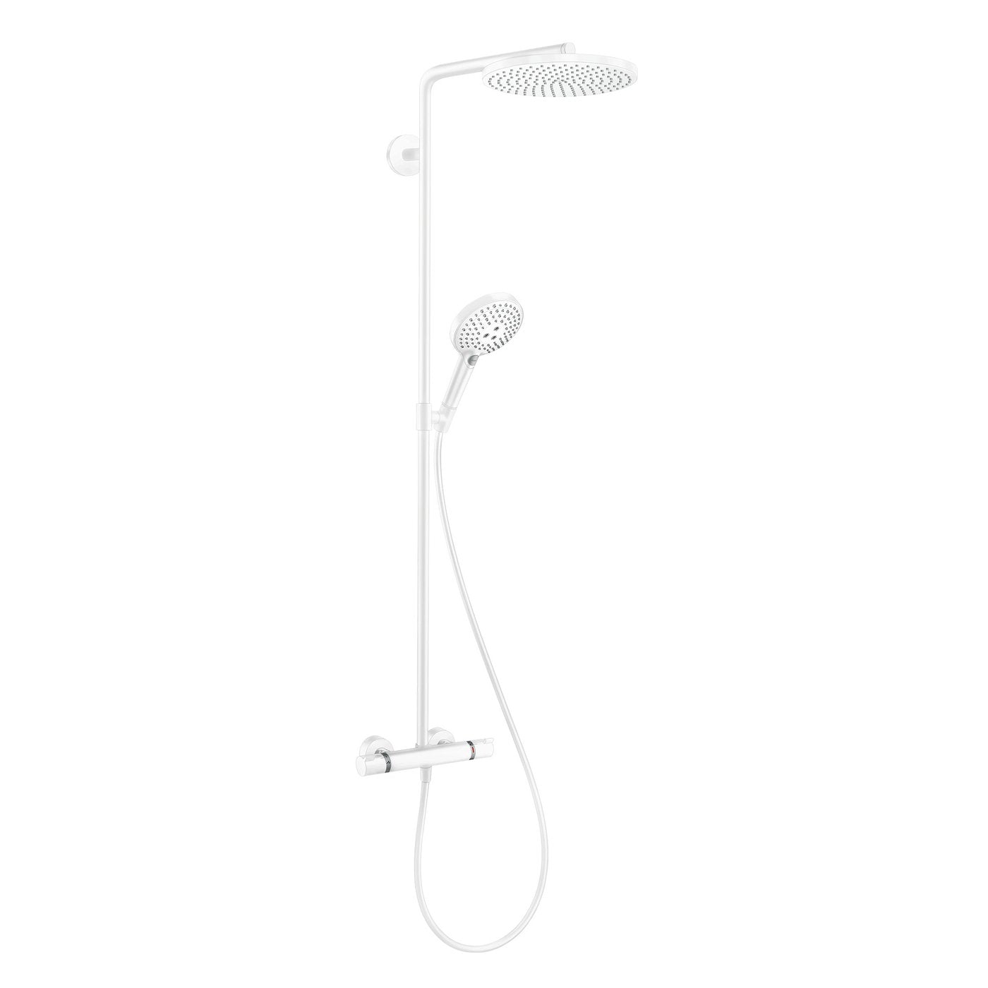 Hansgrohe Raindance Select 1-Jet Shower system with 240mm wide overhead, supplied by Deluxe Bathrooms - in matt white.