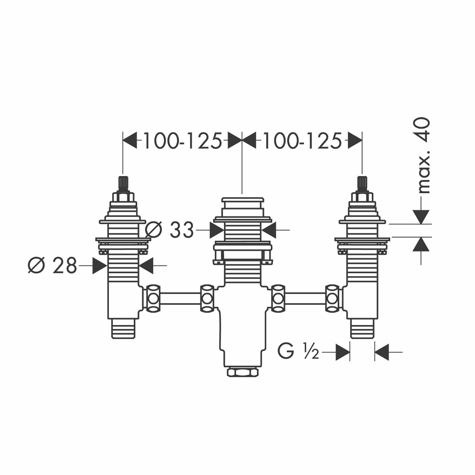 hansgrohe basic set for 3 hole rim mounted bath mixer dimensions