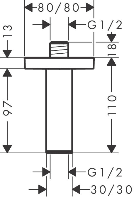 Hansgrohe Pulsify E Ceiling Shower Arm 100mm Technical Drawing