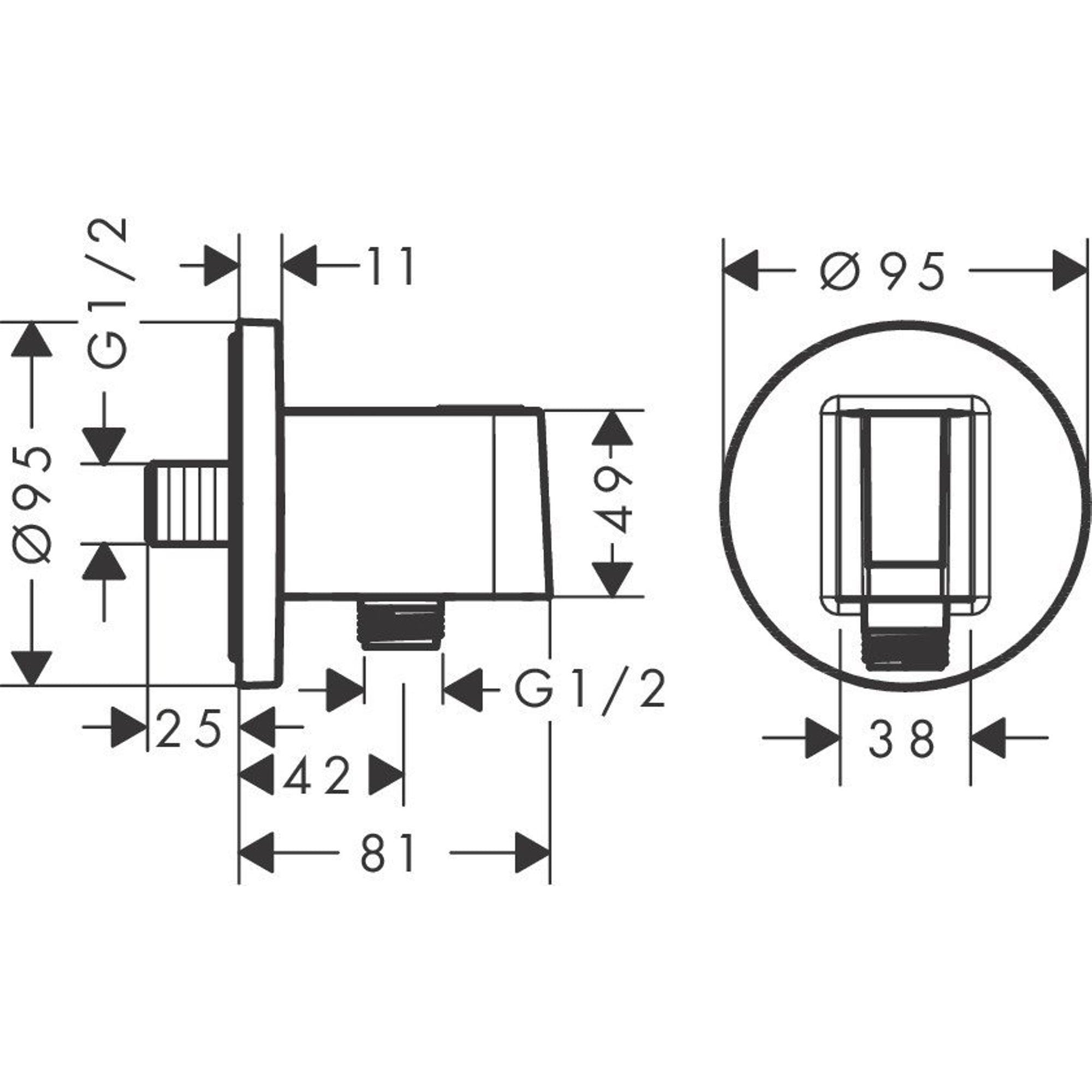 Hansgrohe FixFit S Wall Outlet With Shower Holder Technical Drawing