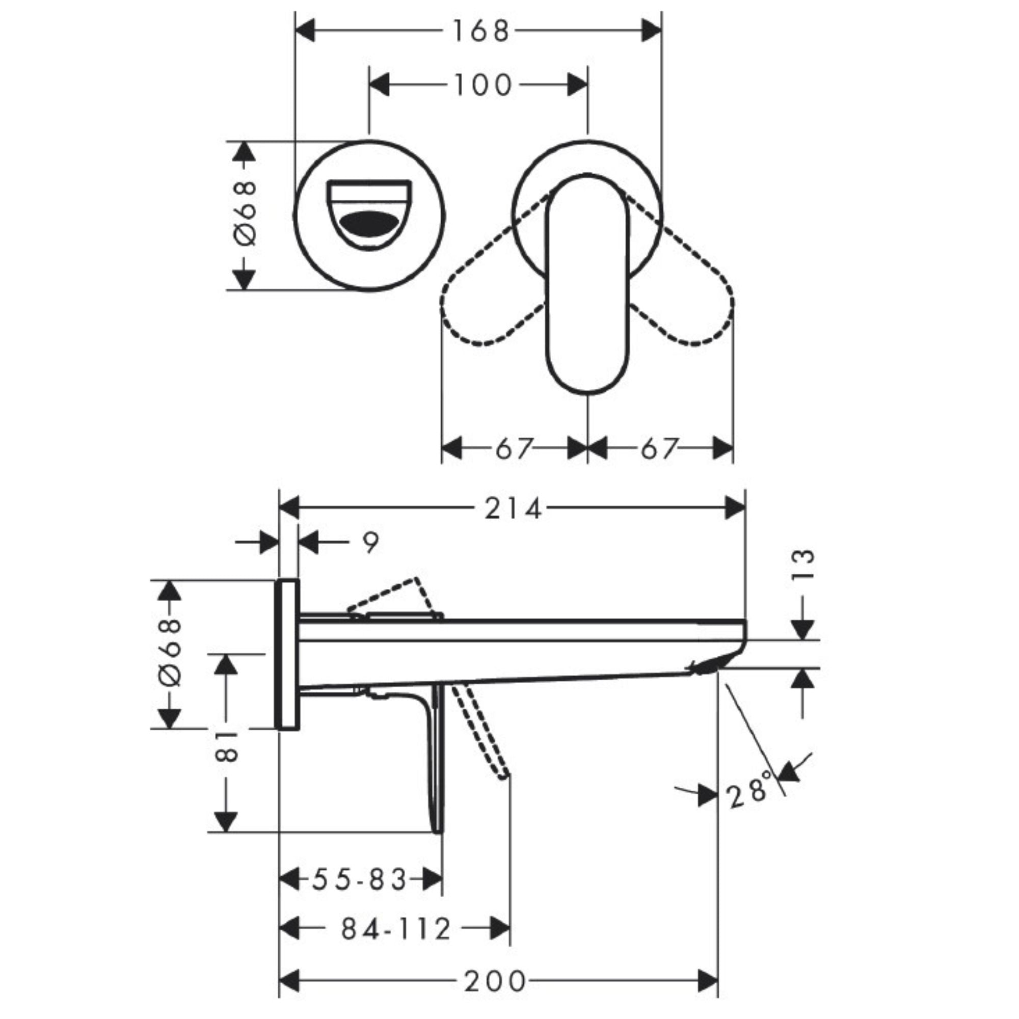 Hansgrohe Rebris S Wall Mounted Single Lever Basin Mixer Tap - Chrome