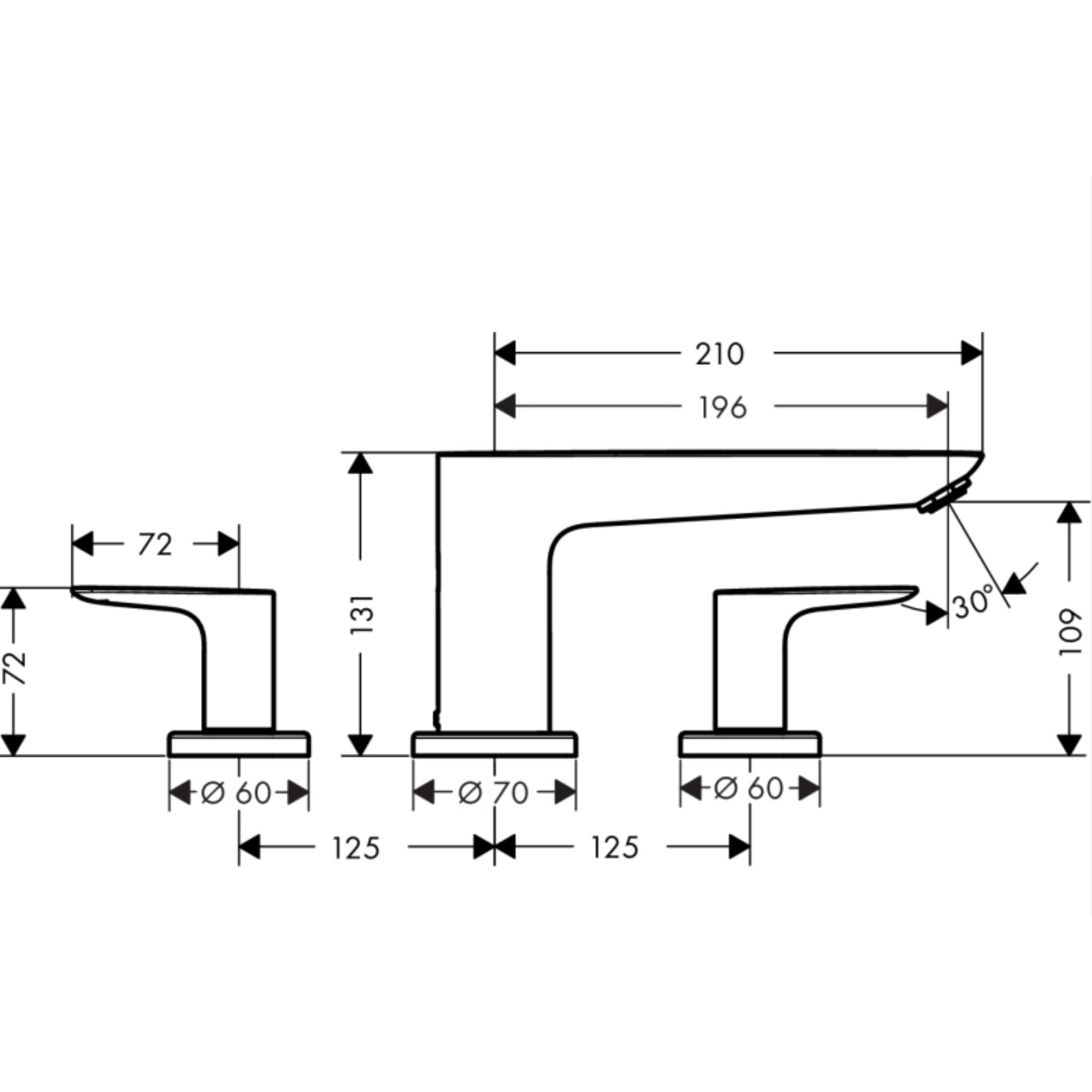 Hansgrohe Talis E 3 Hole Deck Mounted Bath Mixer - Chrome