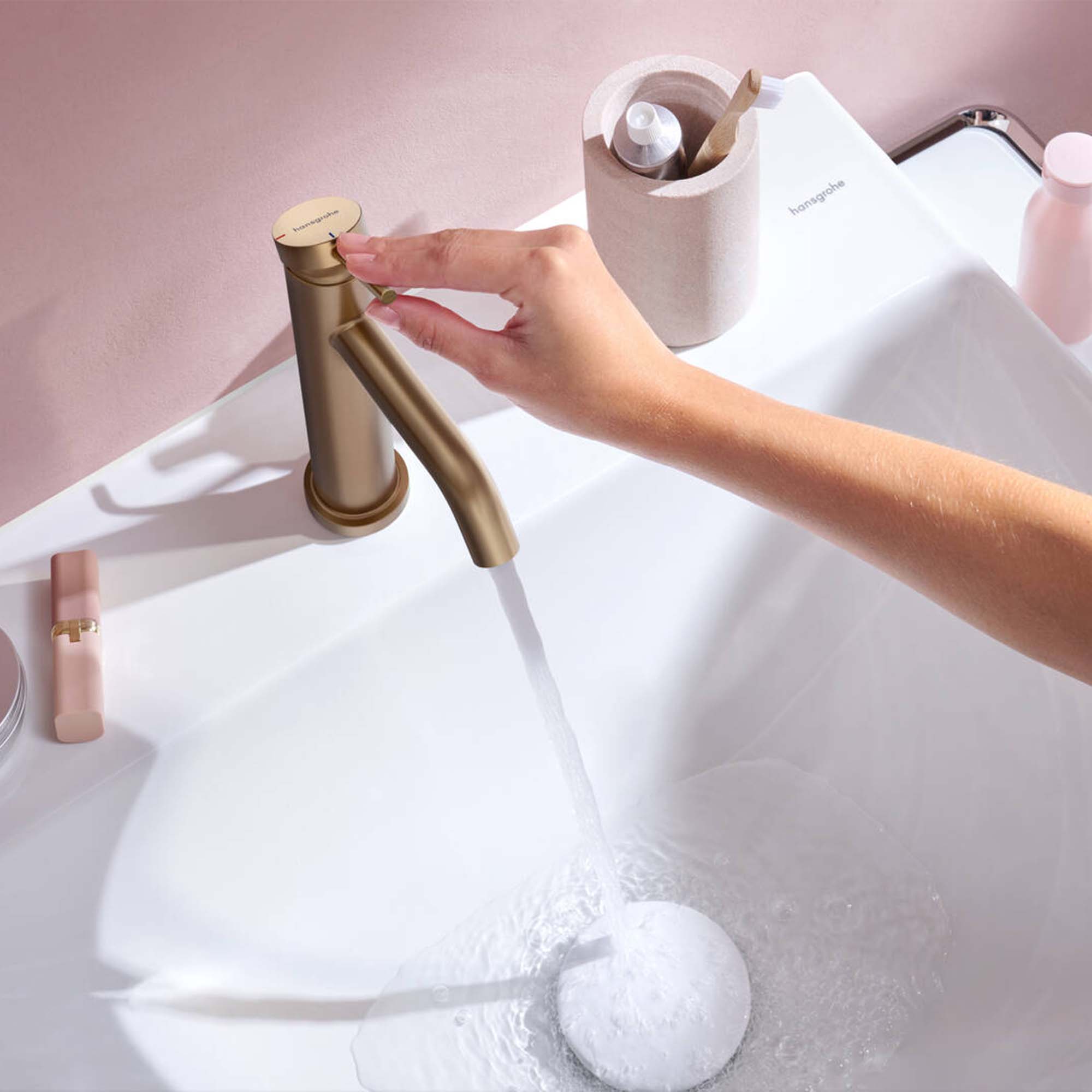 hansgrohe tecturis s single lever basin mixer 110 coolstart with pop up waste brushed bronze