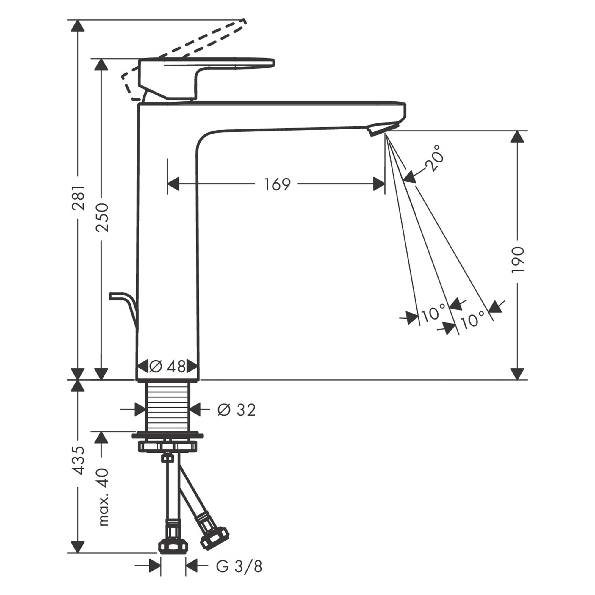 hansgrohe vernis blend 190 tall basin mixer with pop up waste chrome