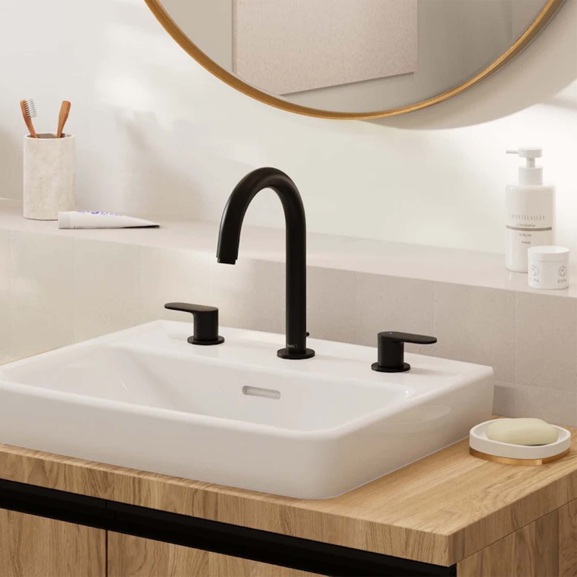 hansgrohe vernis blend 3 hole deck mounted basin mixer with pop up waste matt black