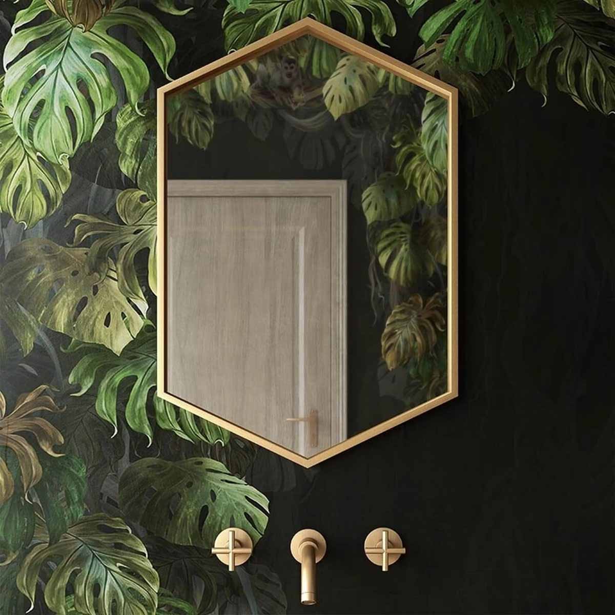 harbour hexagonal mirror brushed brass 50x75cm