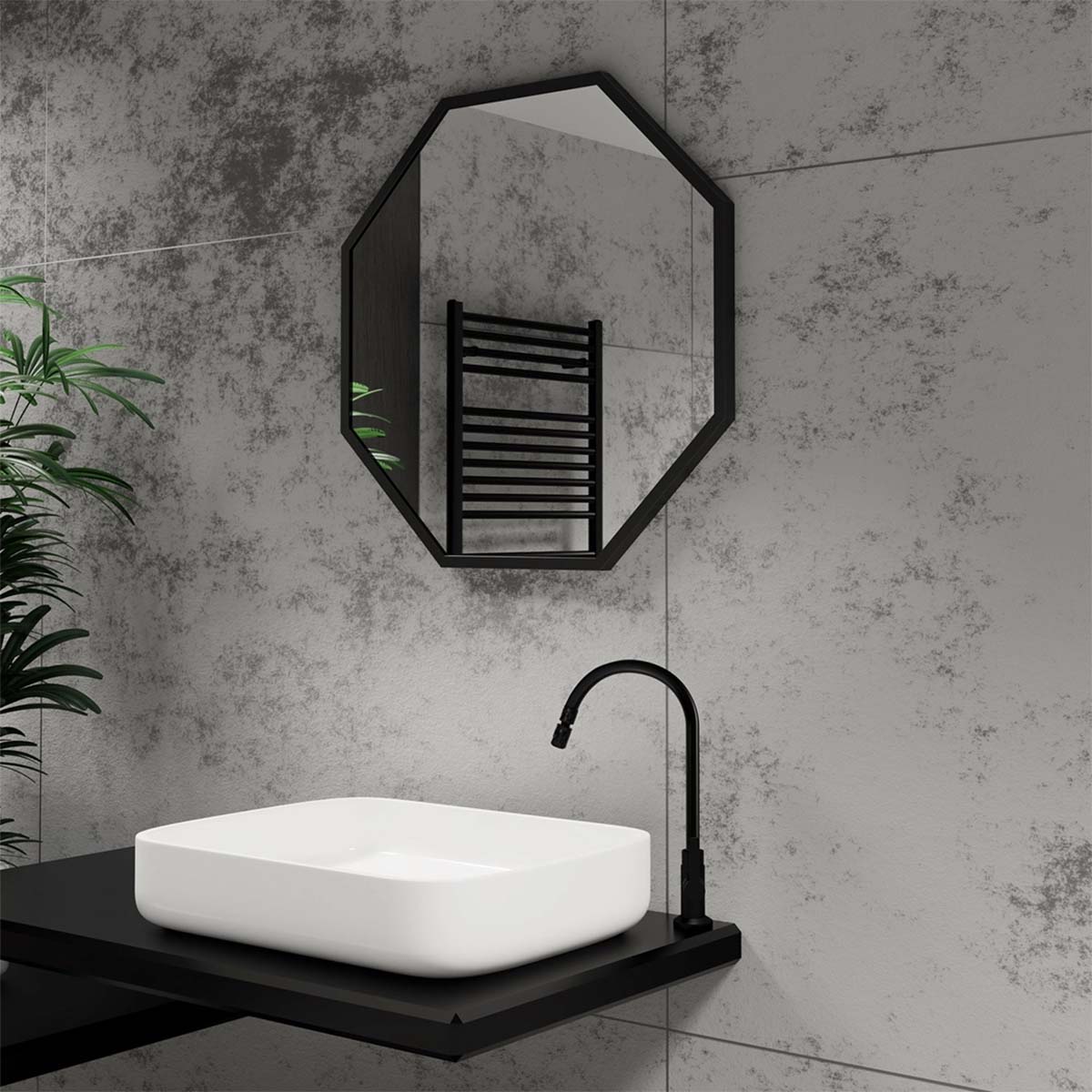 harbour octagon mirror matt black 60x60cm