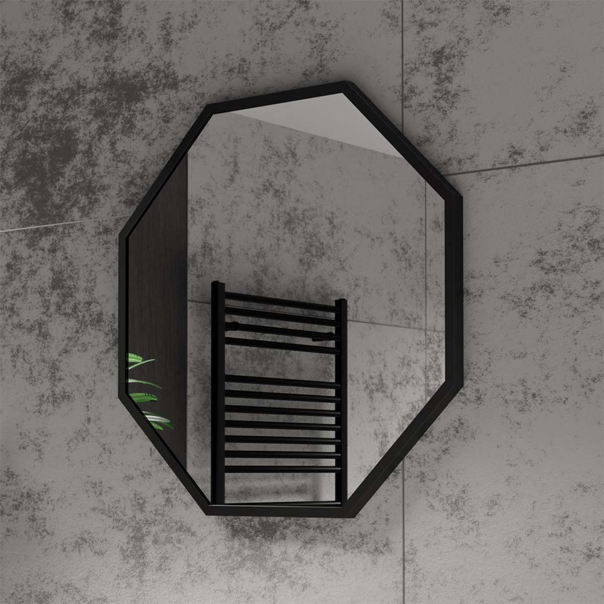 harbour octagon mirror matt black 60x60cm