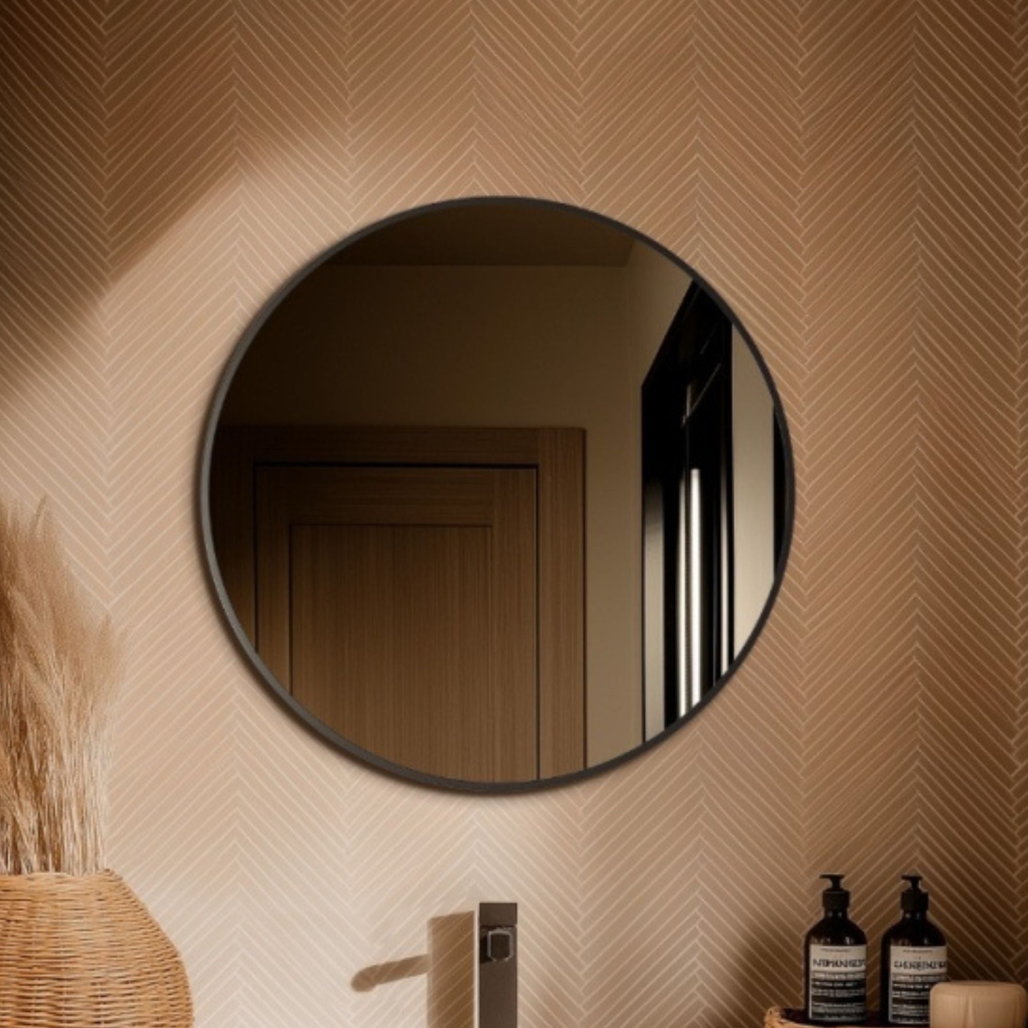 Harbour Round Bathroom Mirror Gunmetal