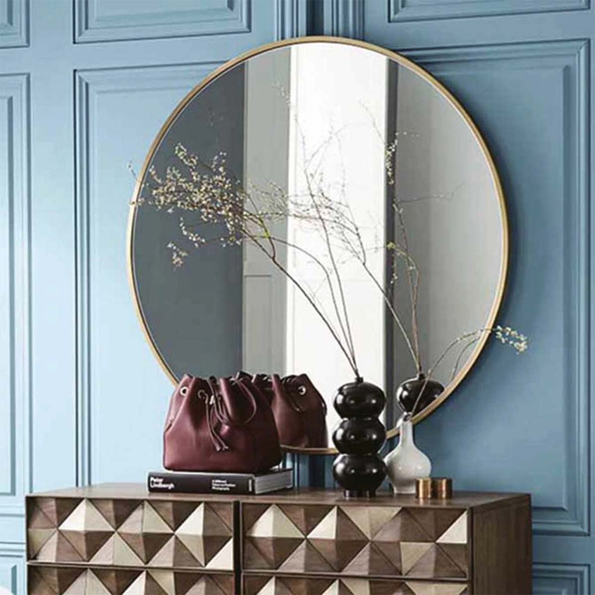 harbour round mirror brushed brass frame 80x80cm