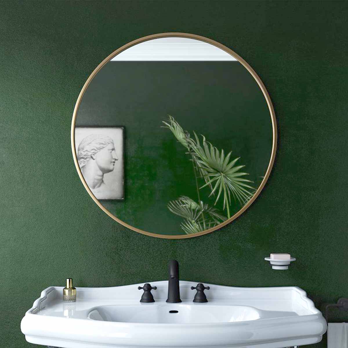 harbour round mirror brushed brass frame 80x80cm