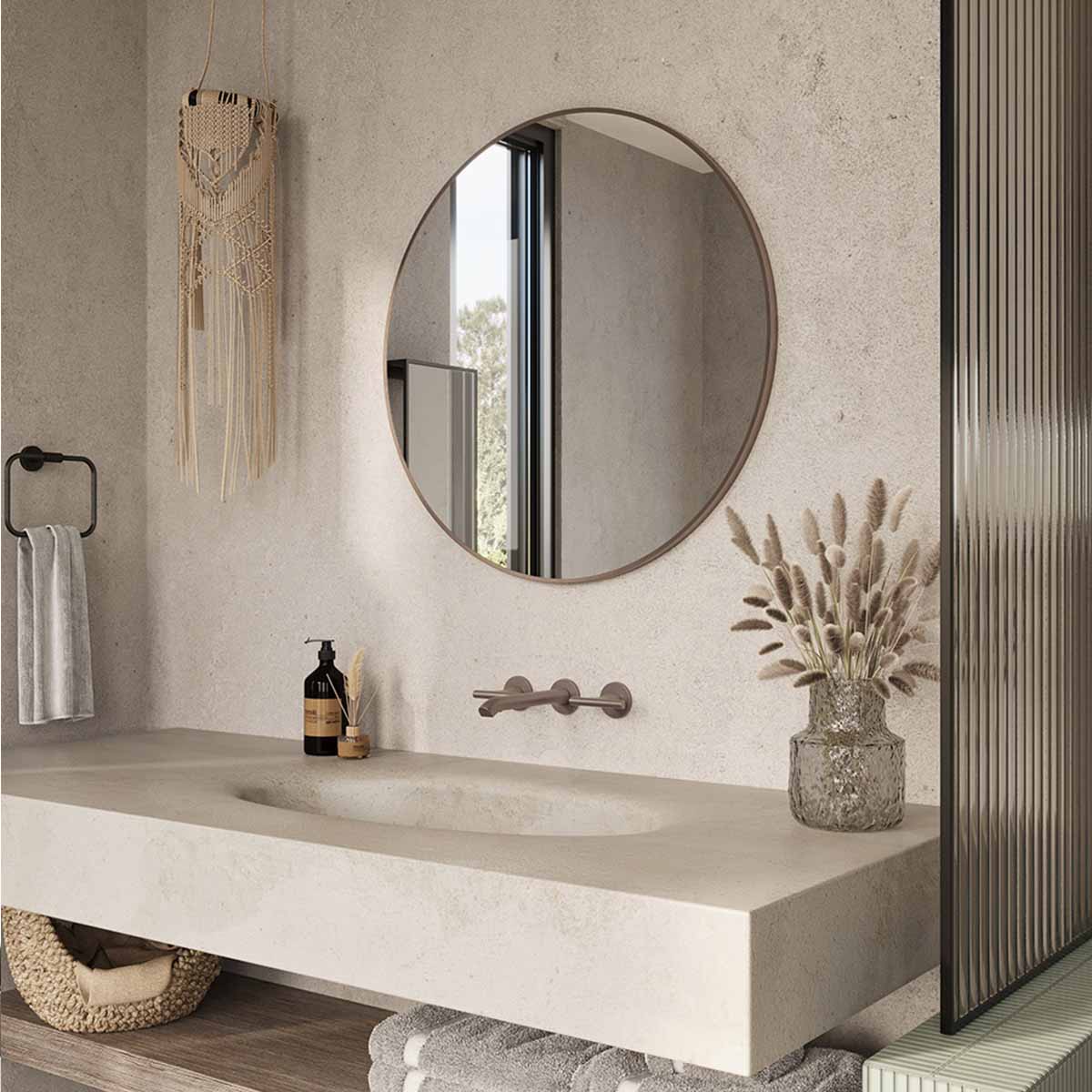 harbour round mirror brushed bronze frame 60x60cm