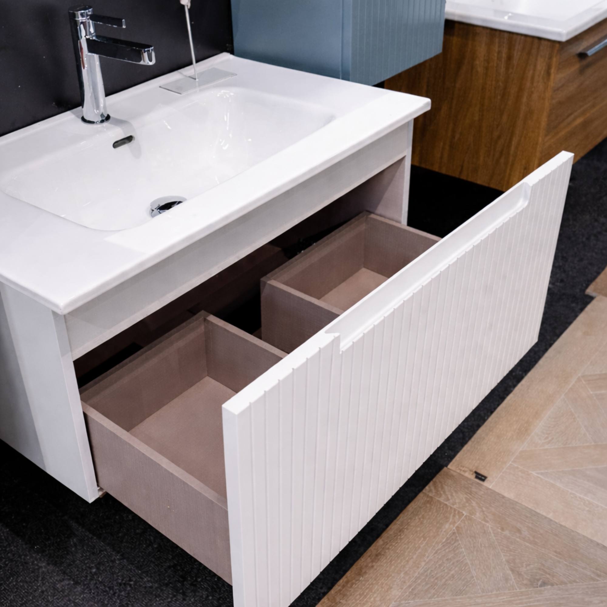 Harmony Wall Mounted Vanity Unit With Basin in White Colour Deluxe Bathrooms, Ireland