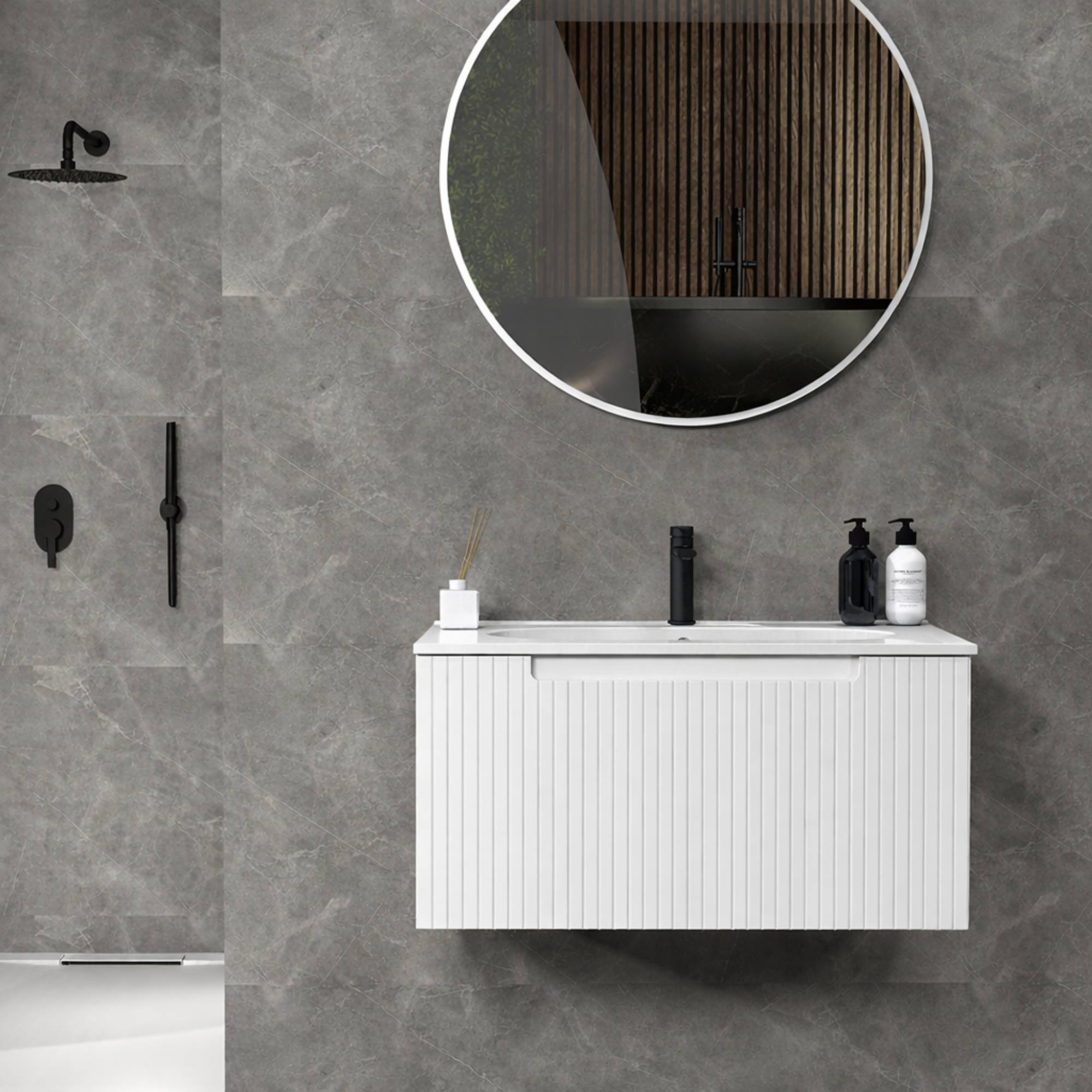 Harmony Wall Mounted Vanity Unit With Basin in White Colour Deluxe Bathrooms, Ireland