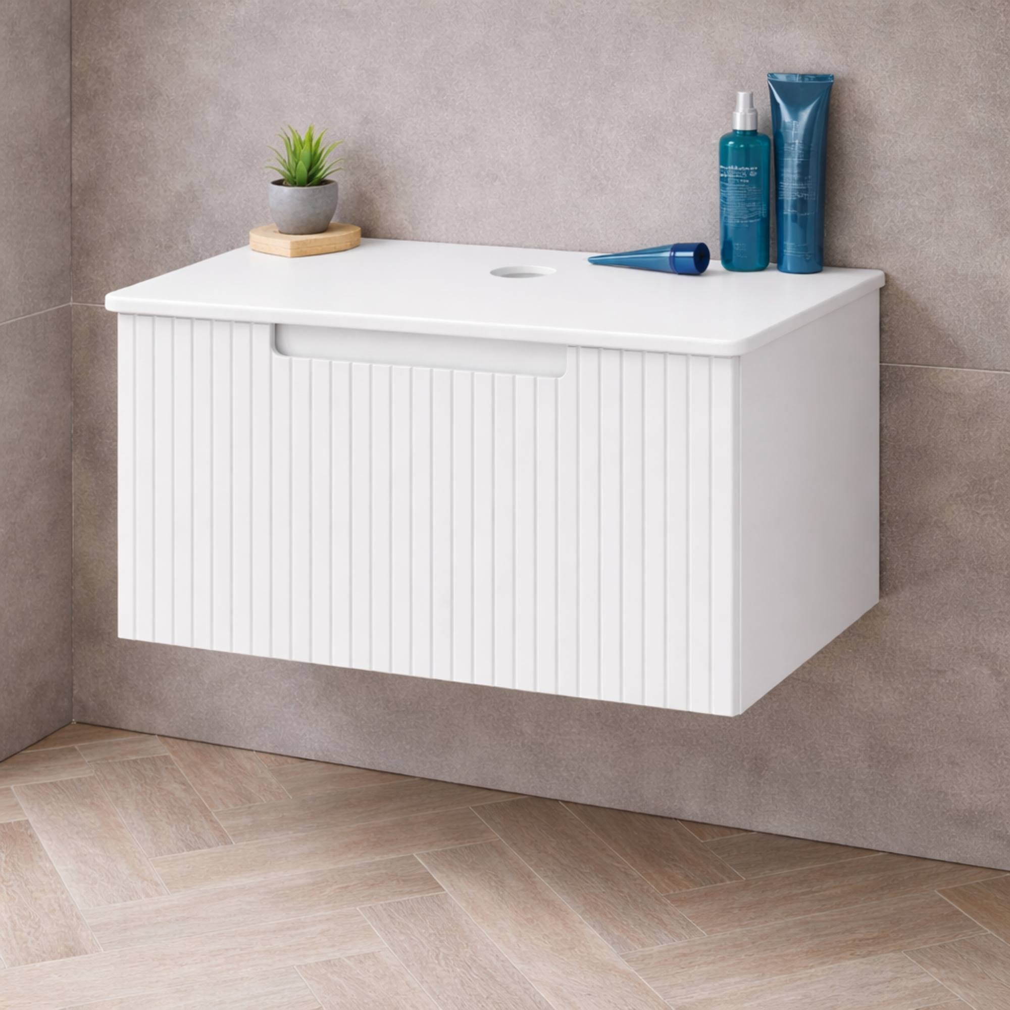 Harmony Wall Mounted Vanity Unit With Worktop in White Finish - Deluxe Bathrooms, Ireland