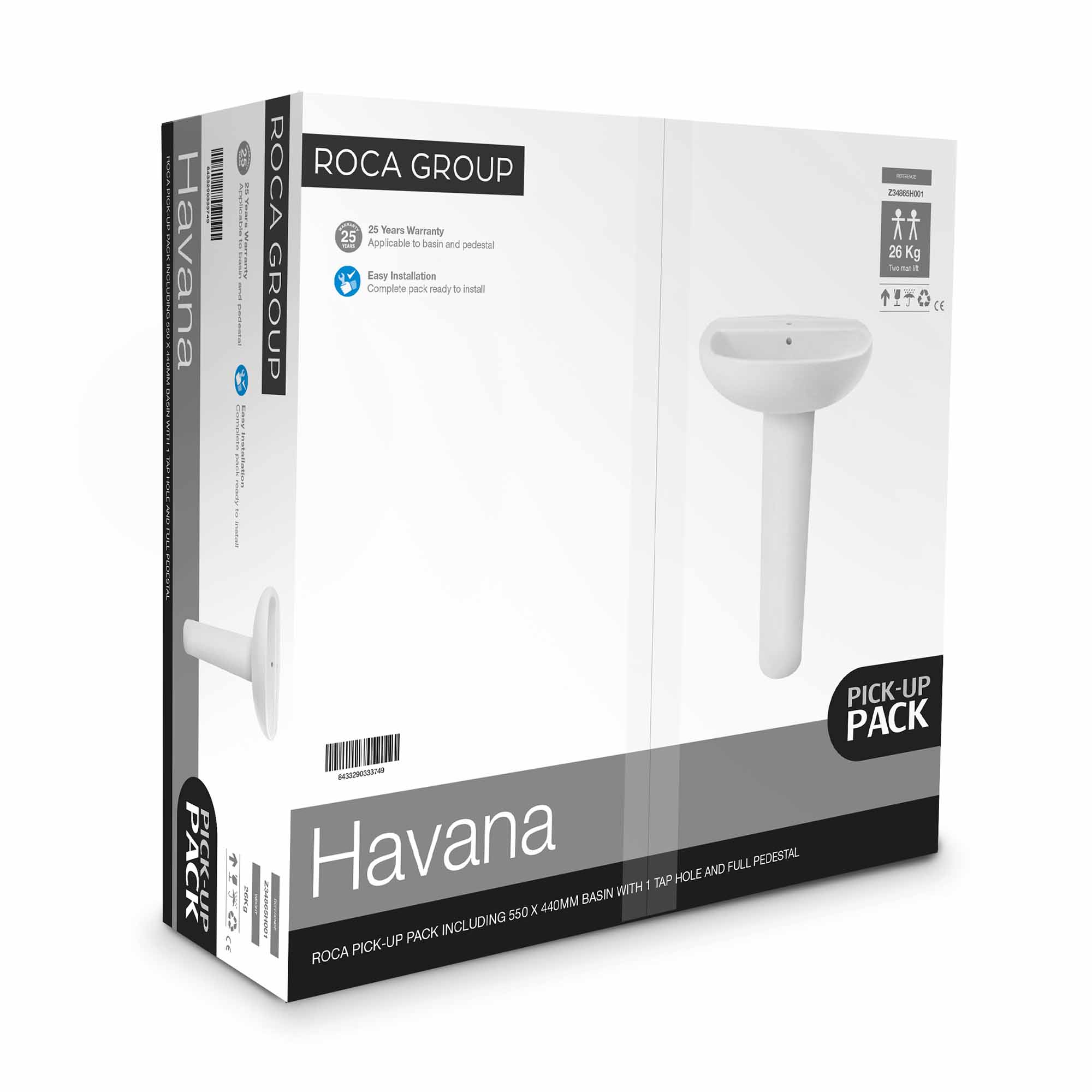 Roca Basin in a Box D Shape White Basin With Standard Pedestal