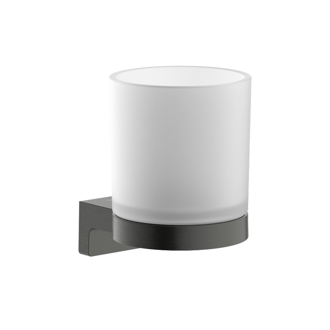 Hansgrohe AddStoris S Toothbrush Tumbler in brushed black chrome finish, supplied by Deluxe Bathrooms.