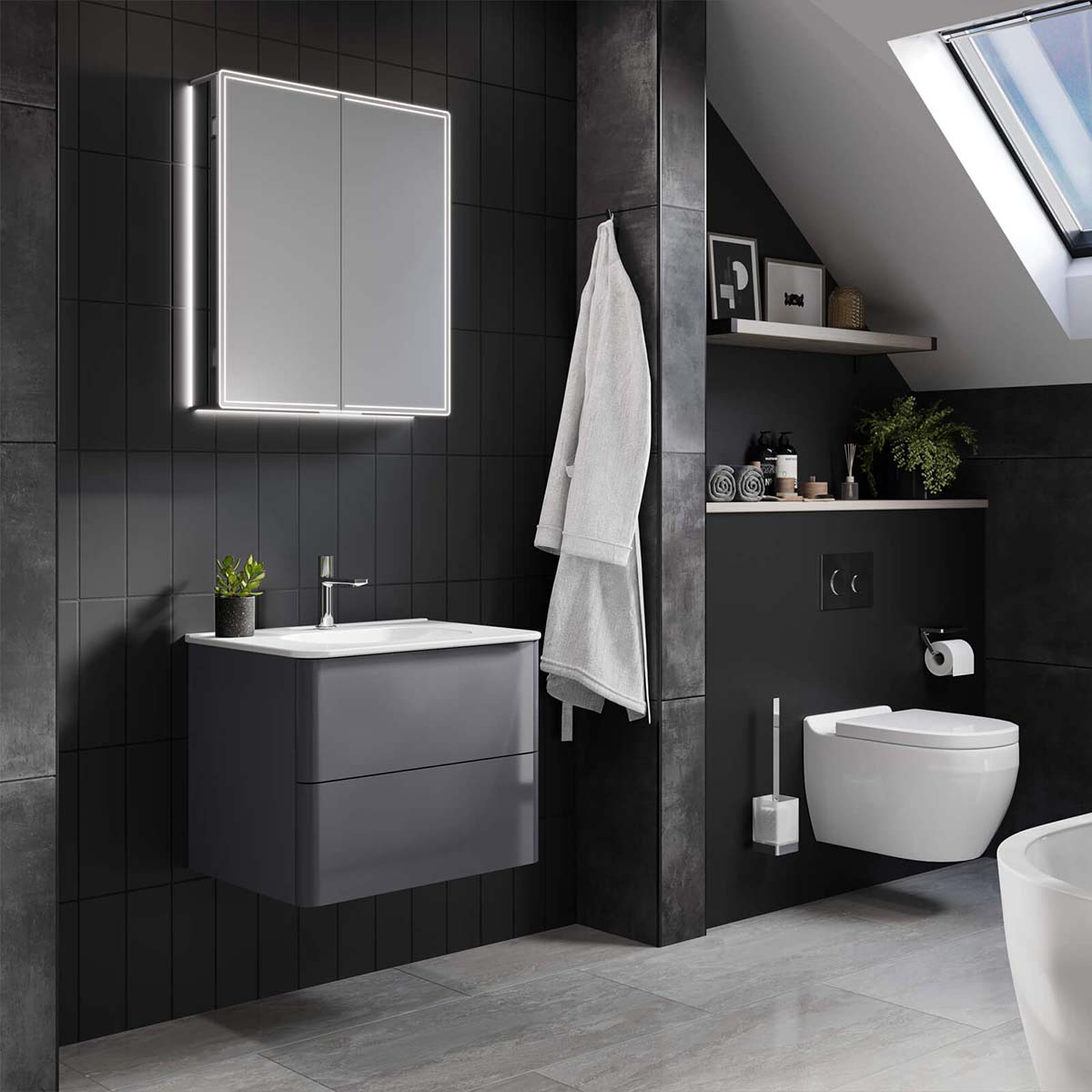 hib isoe 60 LED Frame 2 Door Mirror Cabinet 70x60cm