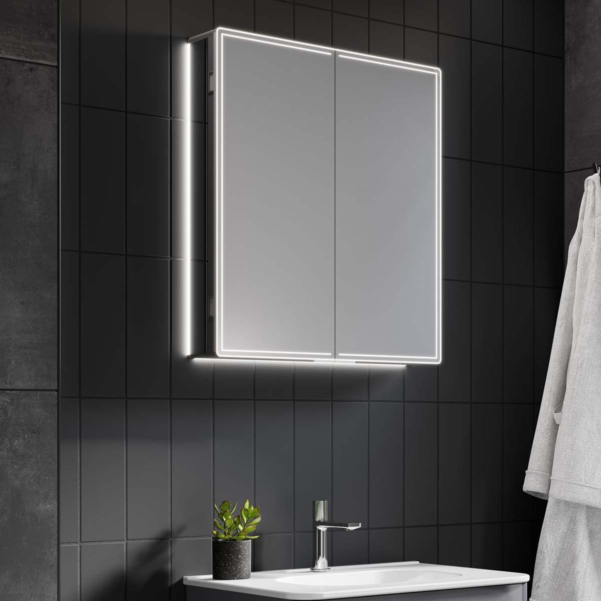 hib isoe 60 LED Frame 2 Door Mirror Cabinet 70x60cm