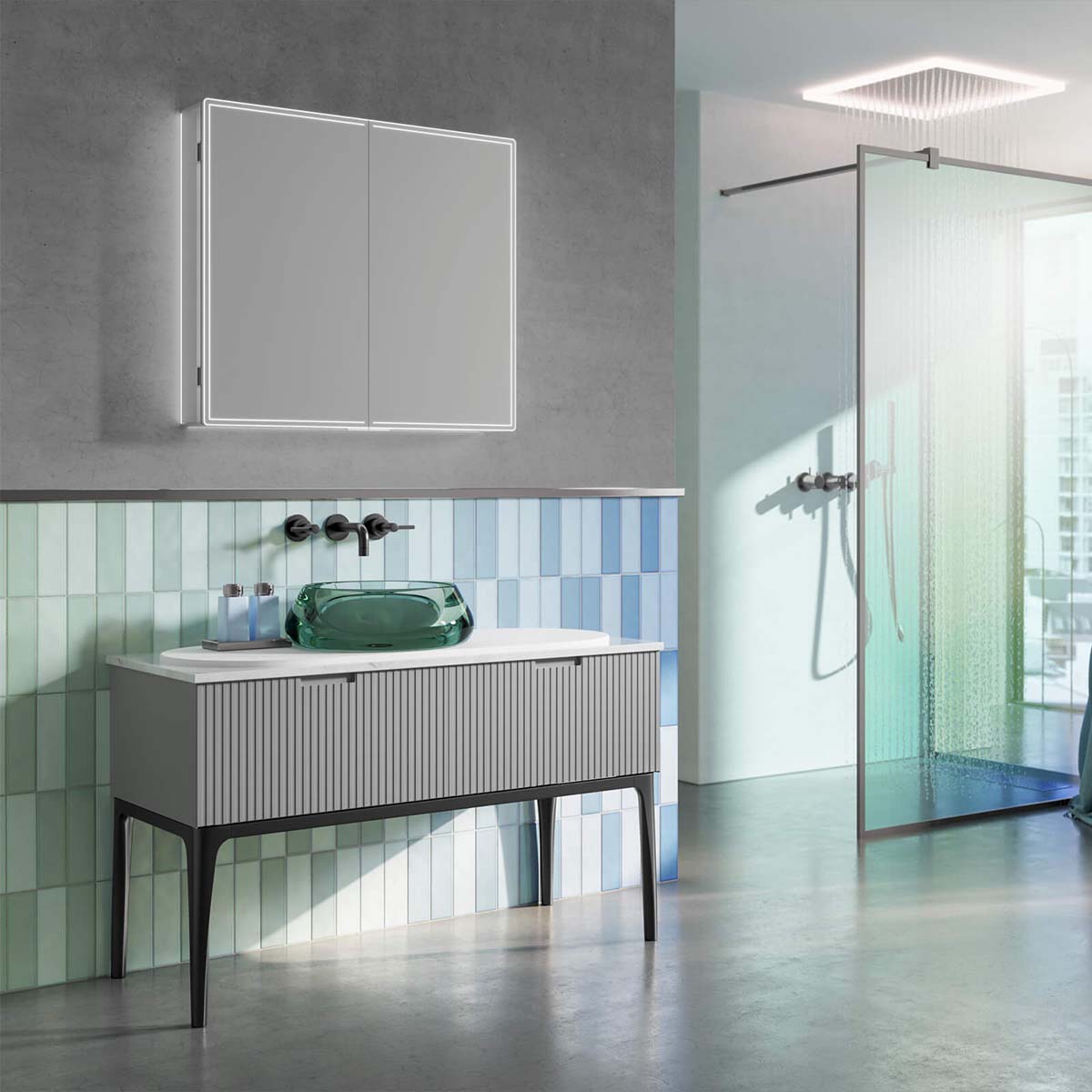 hib isoe 80 LED Frame 2 Door Mirror Cabinet 70x80cm