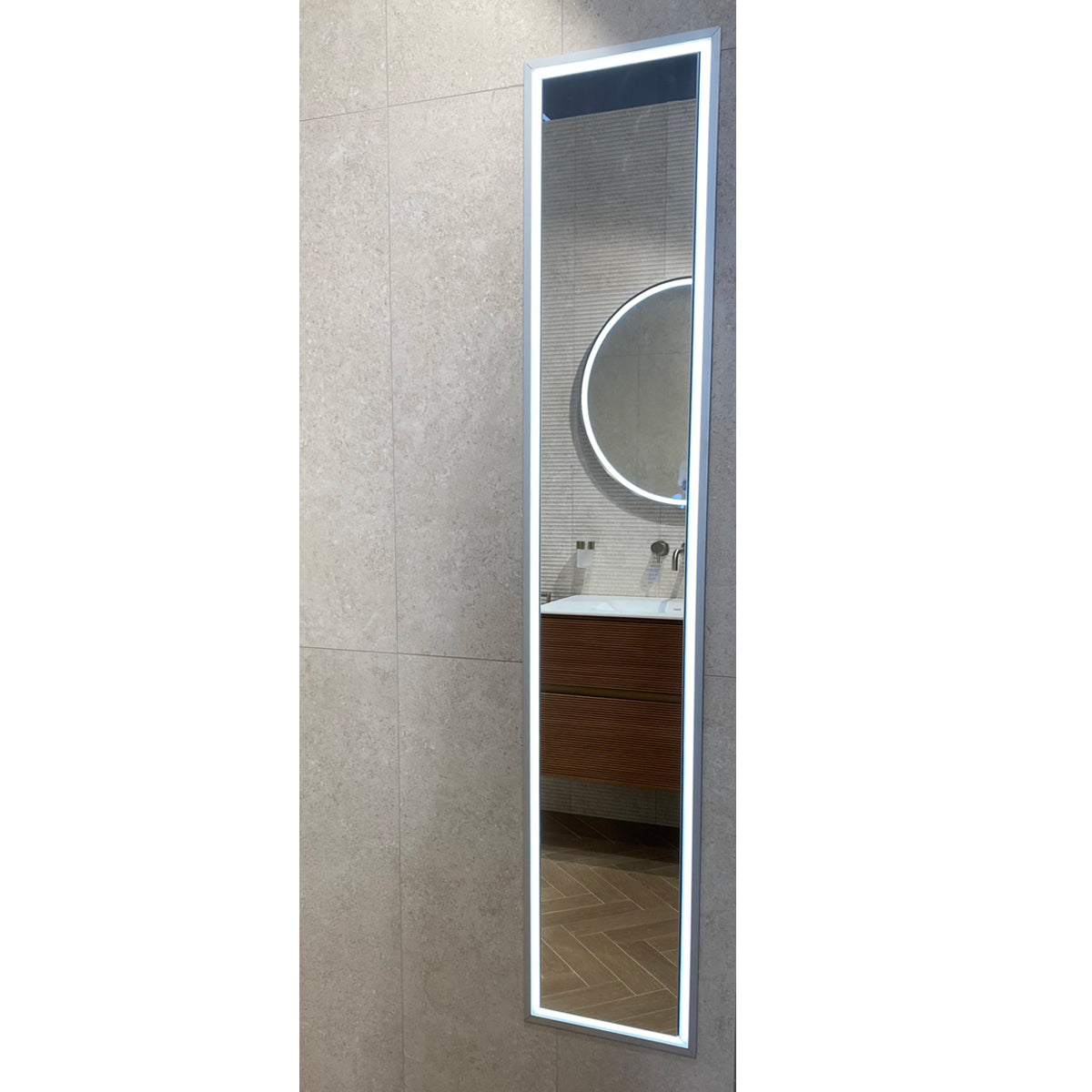 Hib Vanquish 30cm wide Bathroom cabinet in gunmetal trim with LED illuminated.