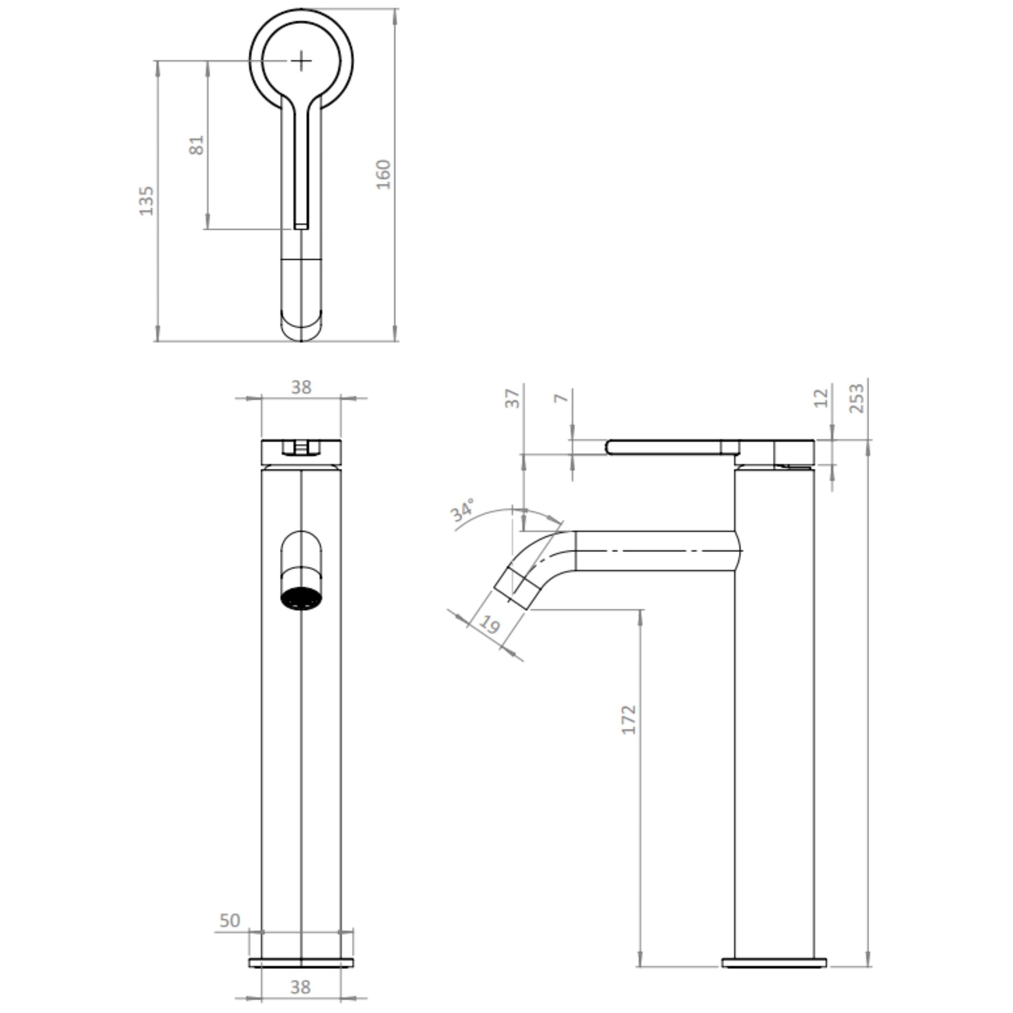 Hoxton 2.0 Washbasin Mixer Tap Technical Drawing