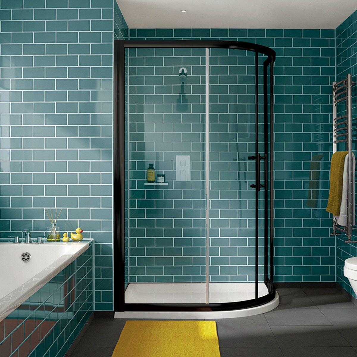 i4 Offset Quadrant Double Sliding Shower Door - Matt Black