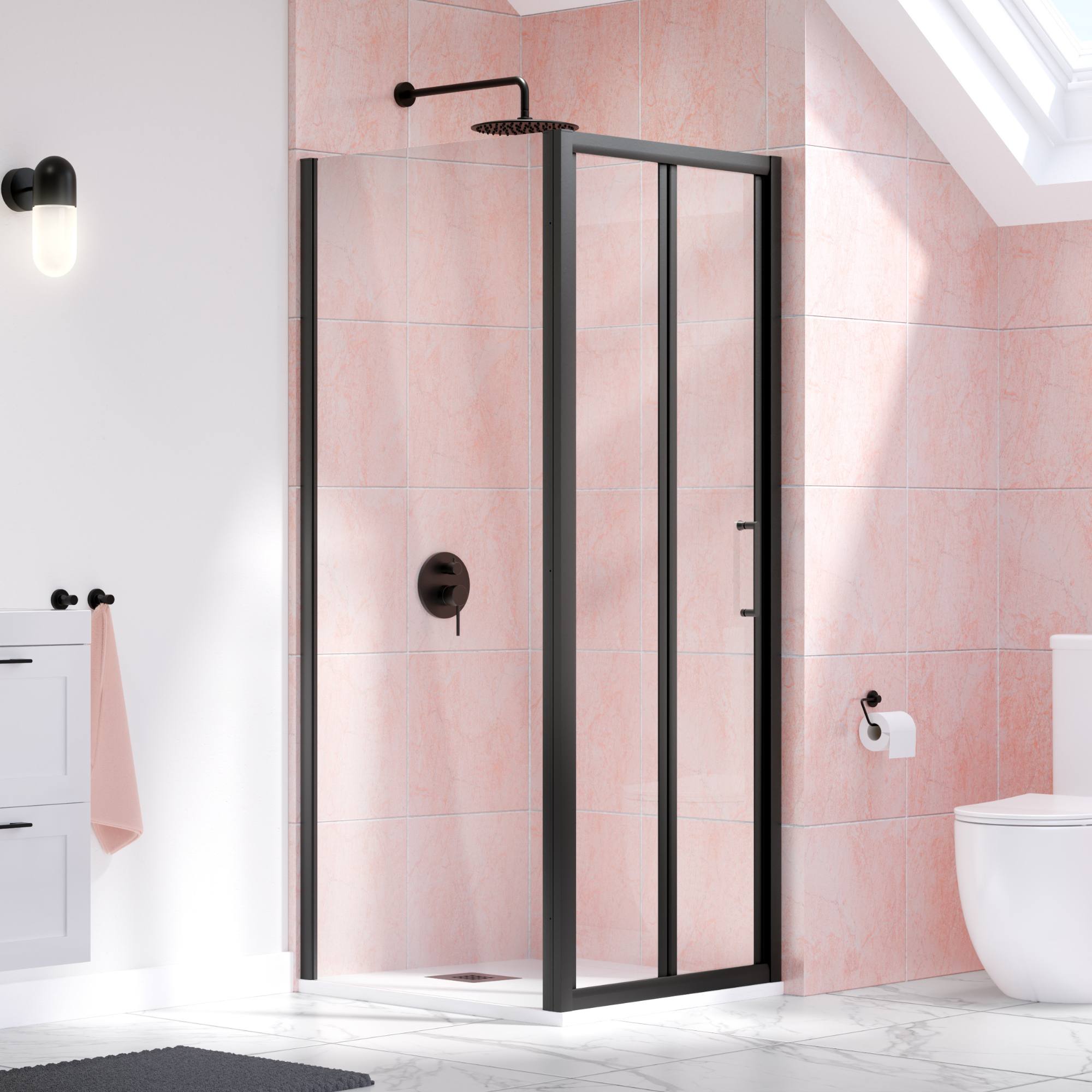 Image i3 Bifold Shower Door With Optional Side Panel In Matt Back Finish -