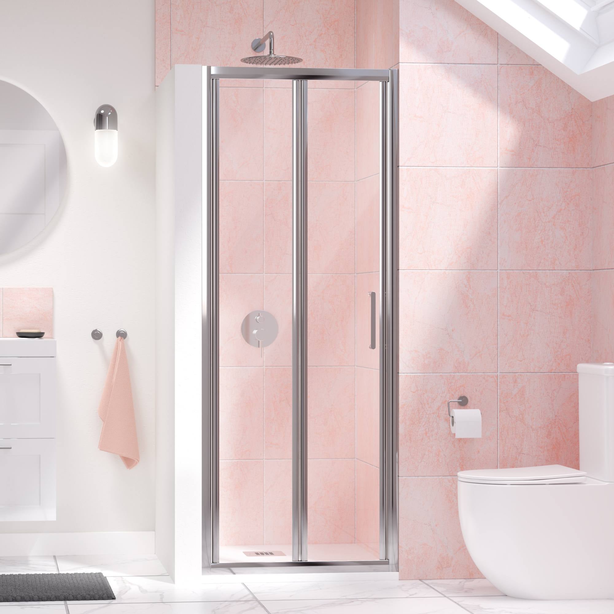 Image i3 Framed Bifold Shower Door & Optional Side Panel In Chrome Finish Deluxe Bathrooms