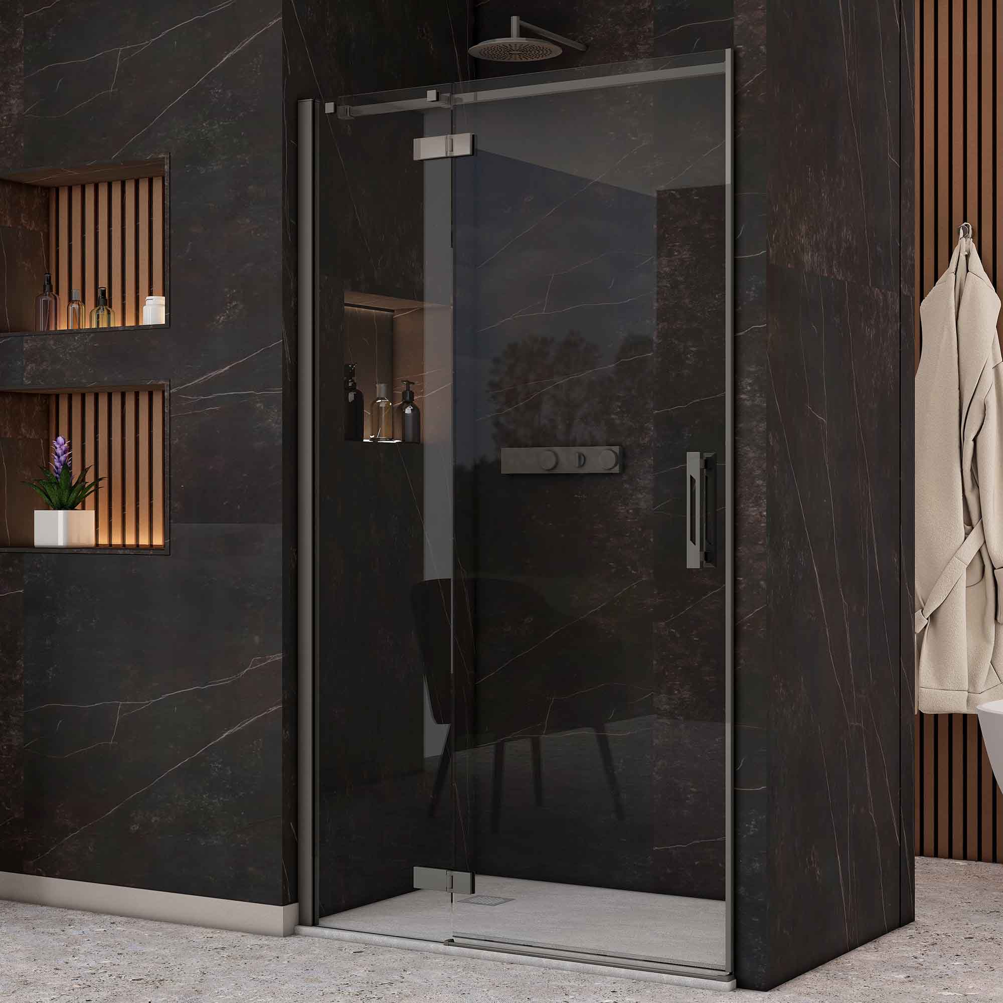 Image i9 Hinge & Inline Shower Door With Side Panel - Gunmetal