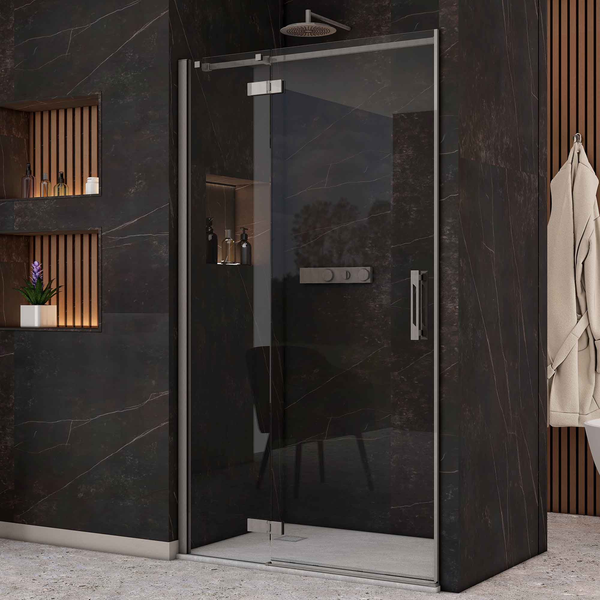 Image i9 Hinge & Inline Shower Door With Side Panel - Brushed Nickel