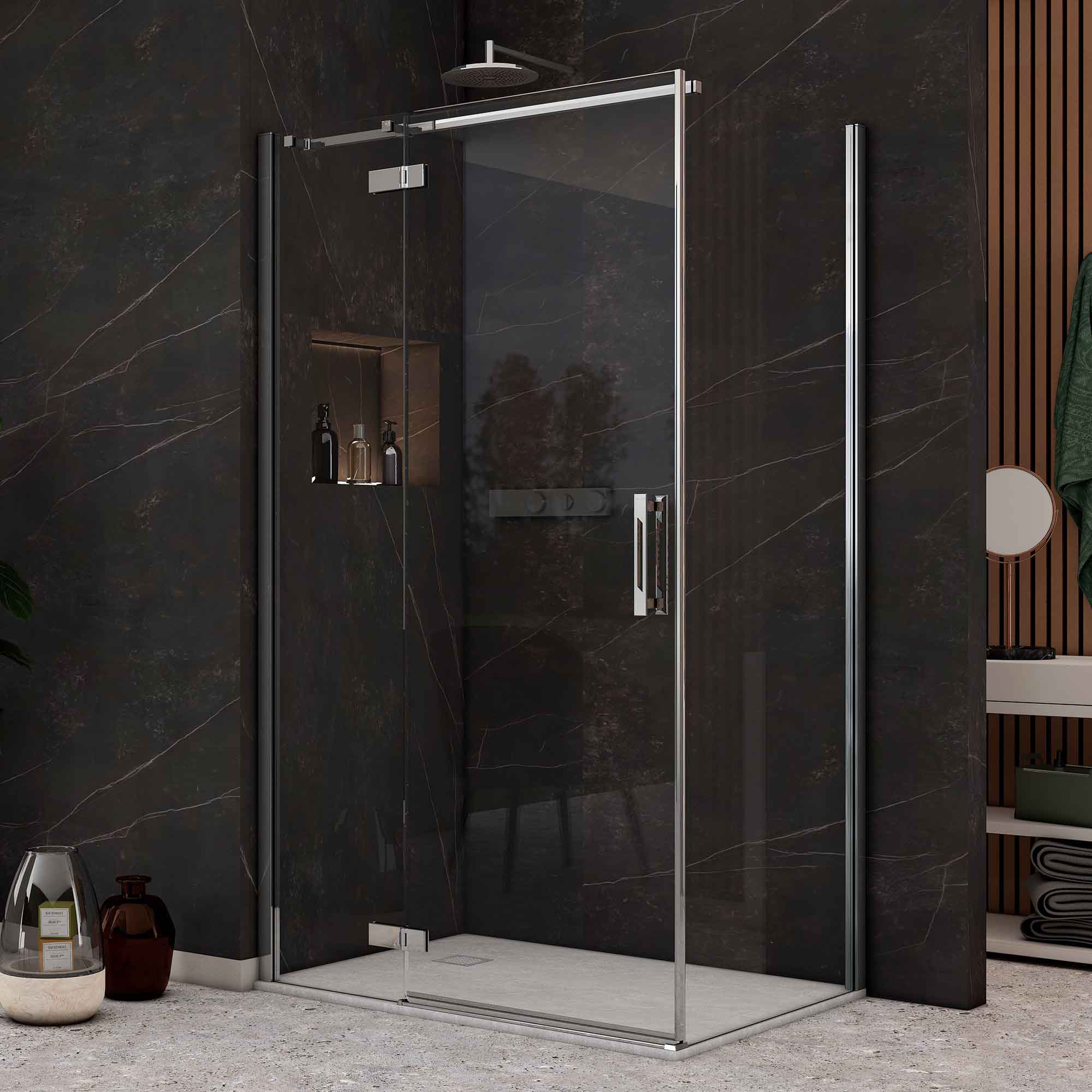 Image i9 Hinge And Inline Shower Door With Side Panel Chrome